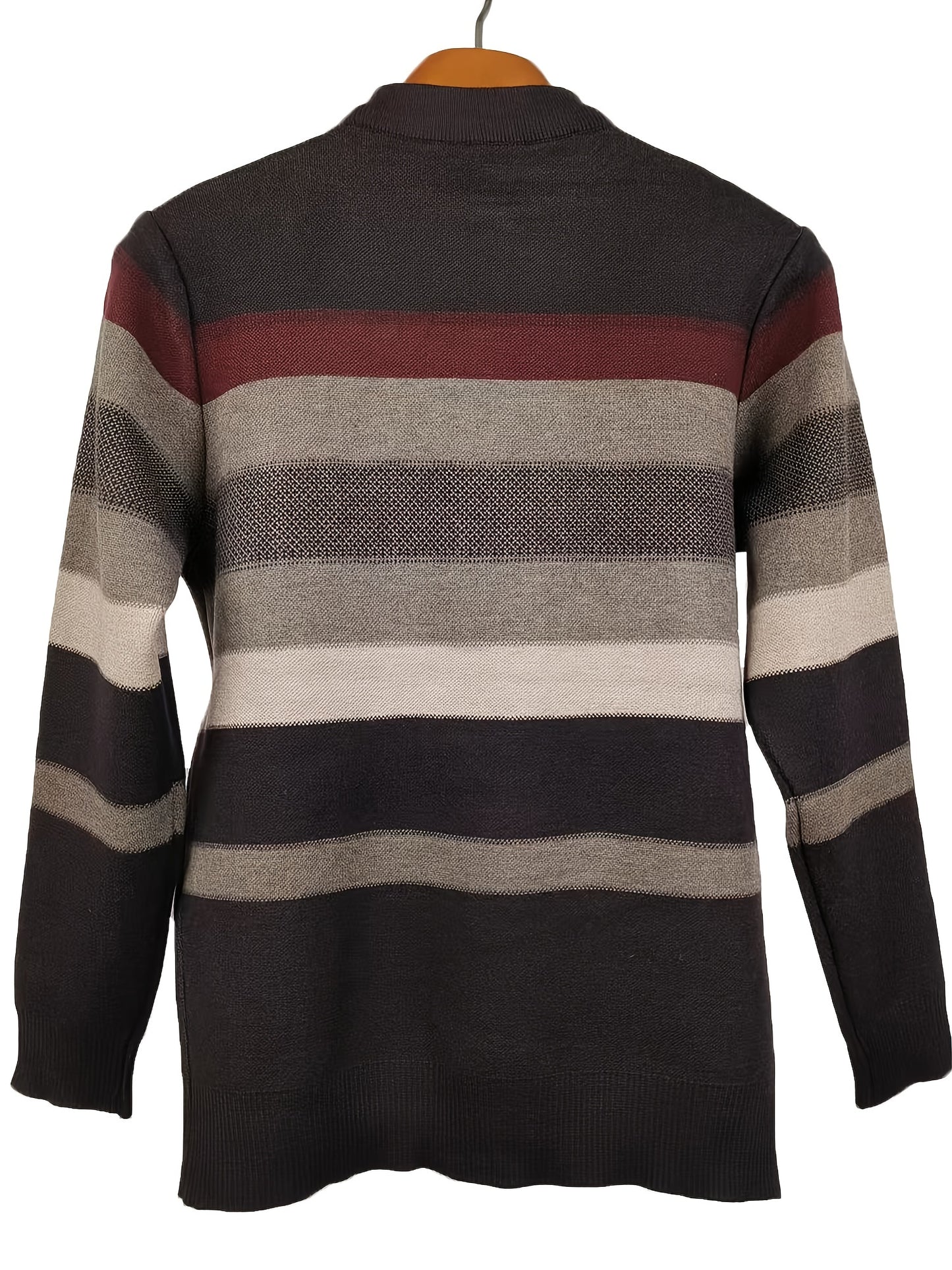 Cozy Mens Striped Knit Sweater - Fashionable Half-Zip Pullover with High Stretch - Perfect for Fall Winters Versatile Style