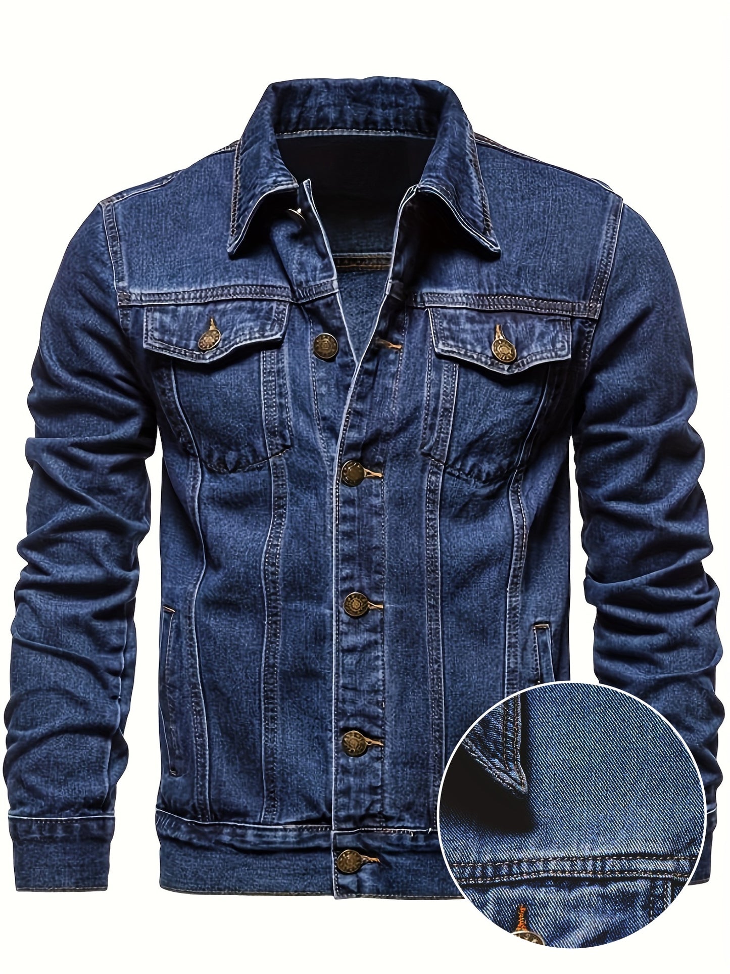 Men's Chic Denim Jacket, Street Style Lapel Button Up Multi Pocket Jacket Coat