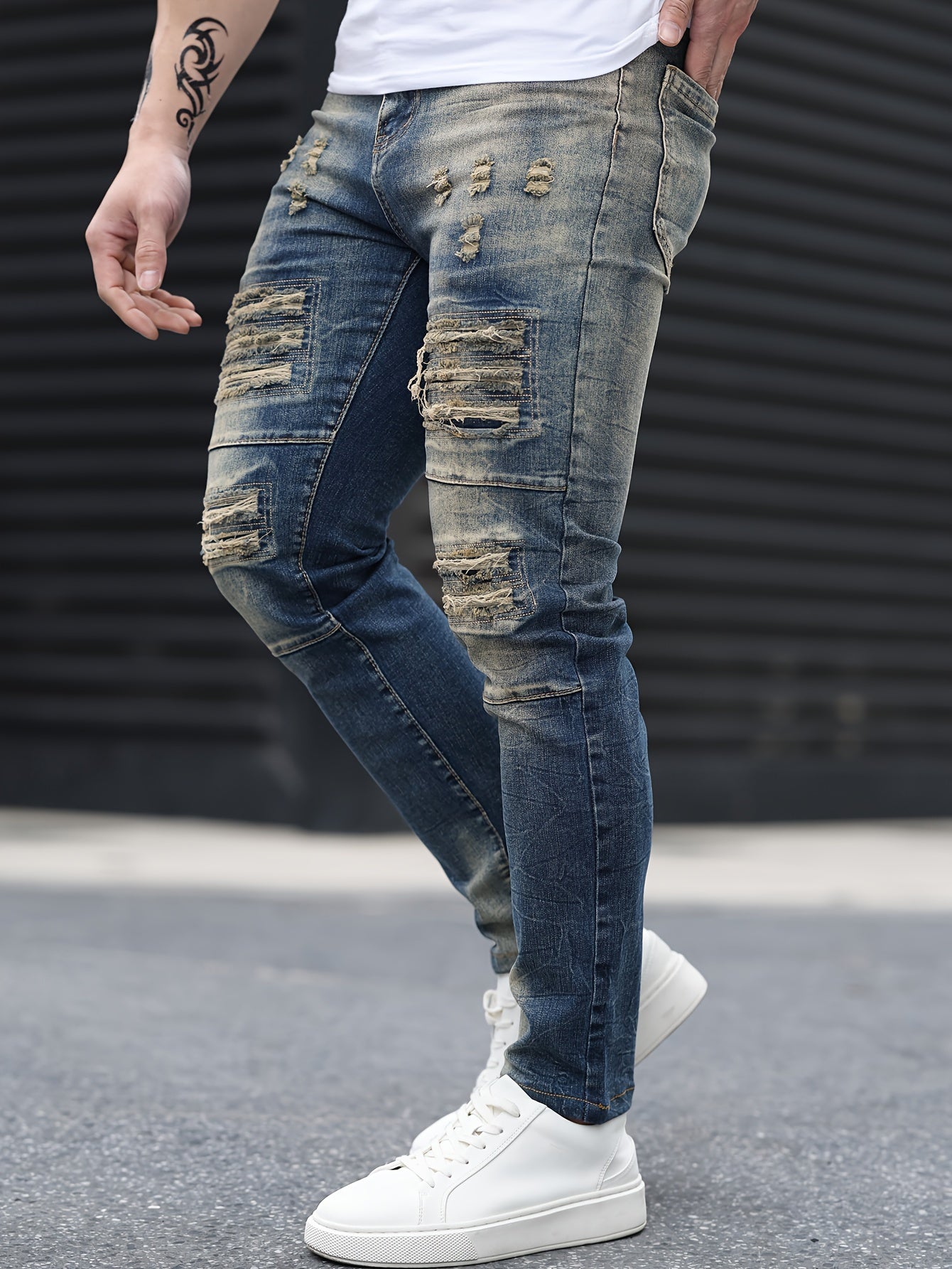 Stylish Gradient Ripped Skinny Jeans - Soft Cotton Blend, Slim Fit, Casual Street Style, Perfect for Spring Summer, Men's Fashion Essential