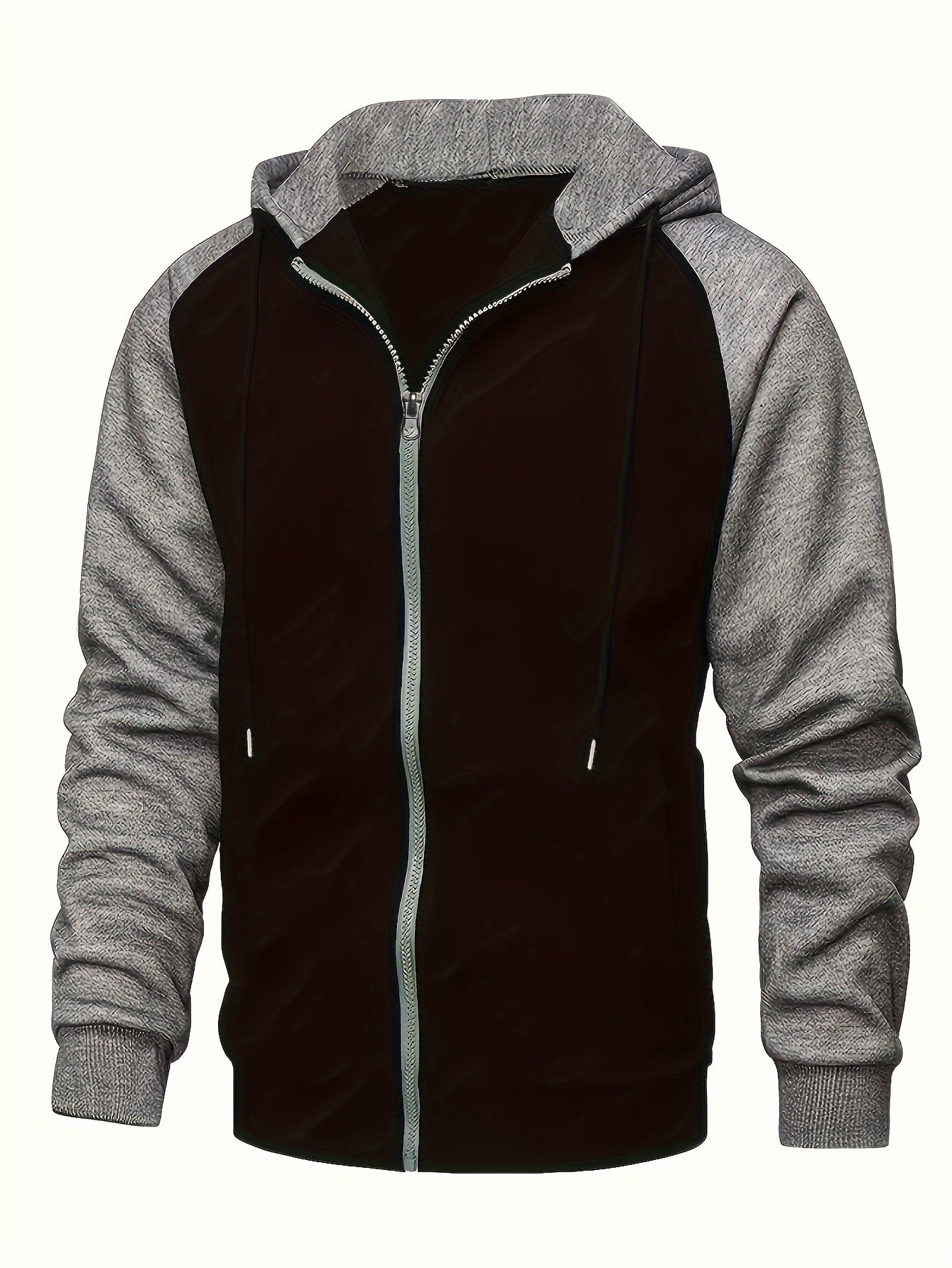 Men's Stylish Color Block Hooded Jacket - Fashion Hoodies with Drawstring, Zip-up, Long Sleeve, Pockets for Workout Training - Perfect for Spring and Autumn Seasons