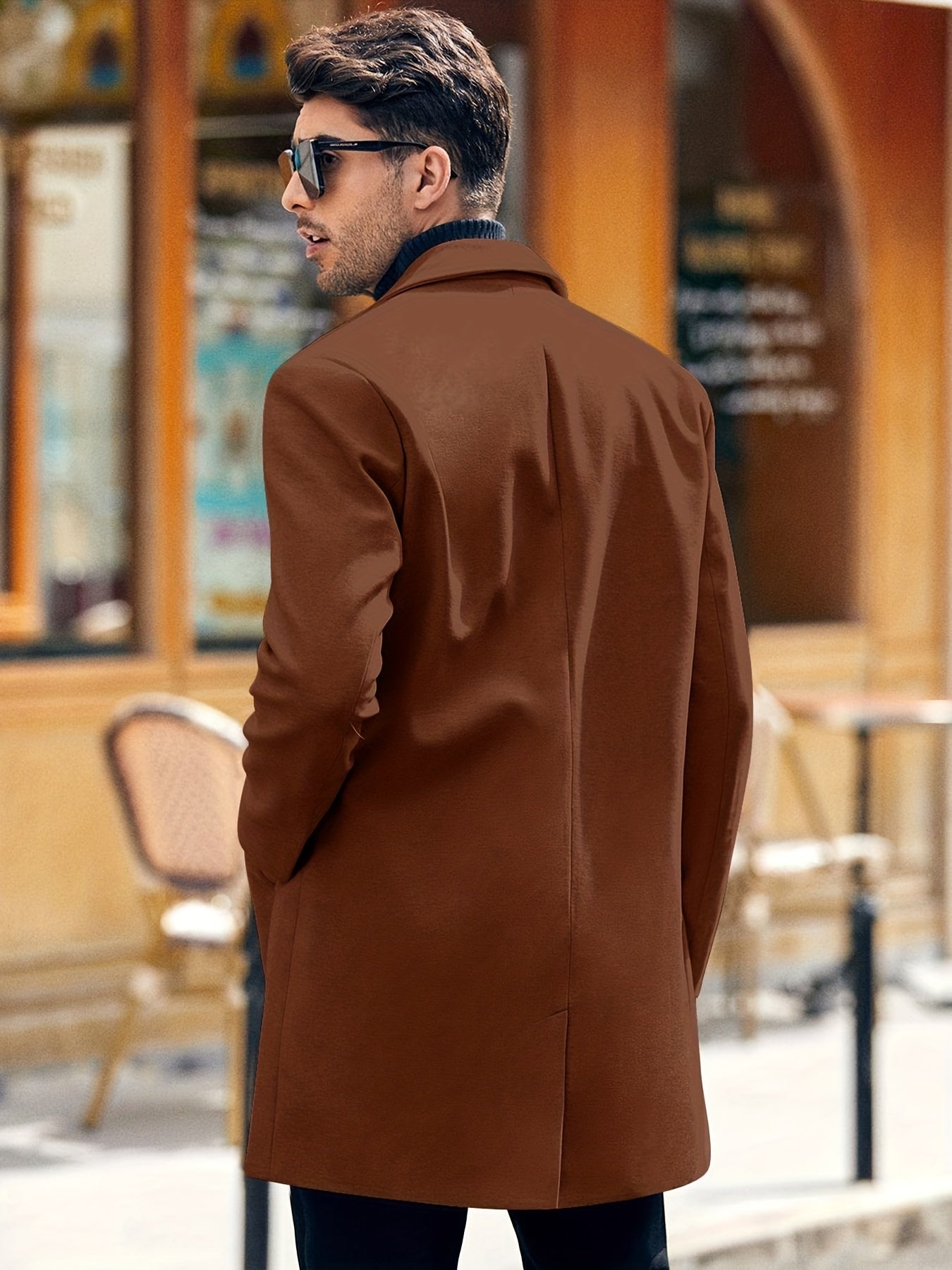 Men's Retro Trench Coat, Semi-formal Warm Single Breasted Overcoat For Fall Winter Business