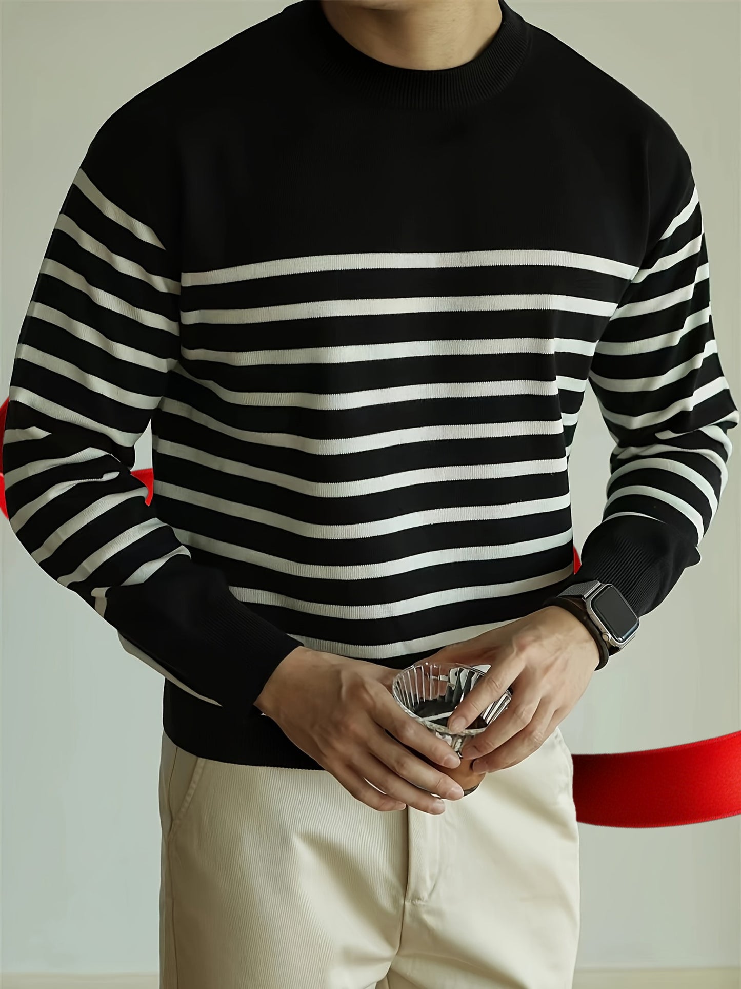 Cozy Striped Long Sleeve Crew Neck Pullover Sweater - Men's Fall Winter Knitwear - Soft, Warm, and Comfortable