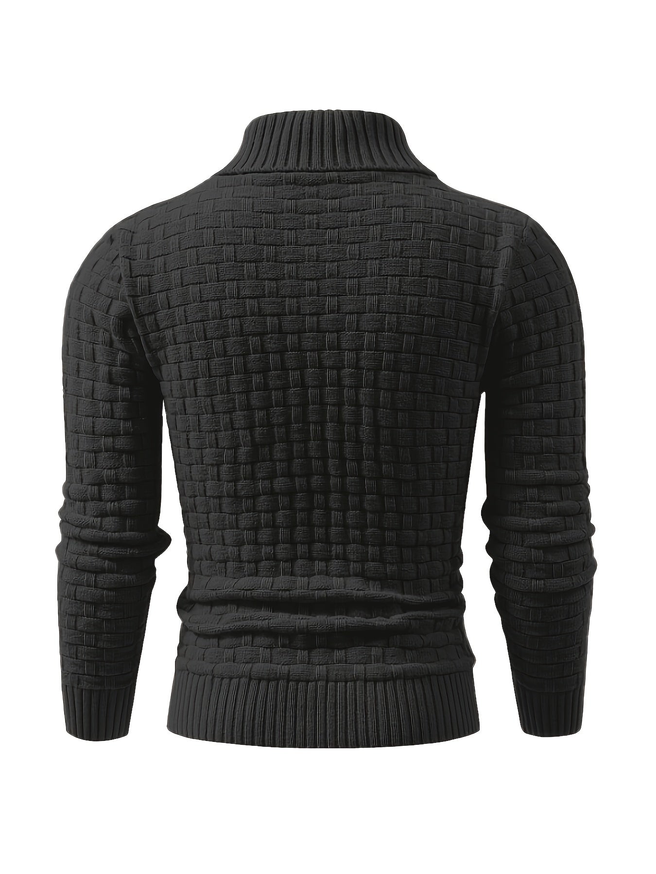 Men's Casual Knit Pullover Sweater with Button Detail, Lapel Collar, Long Sleeve, Polyester Fabric, Solid Color, High Stretch, Skinny Fit - Fall/Winter Collection