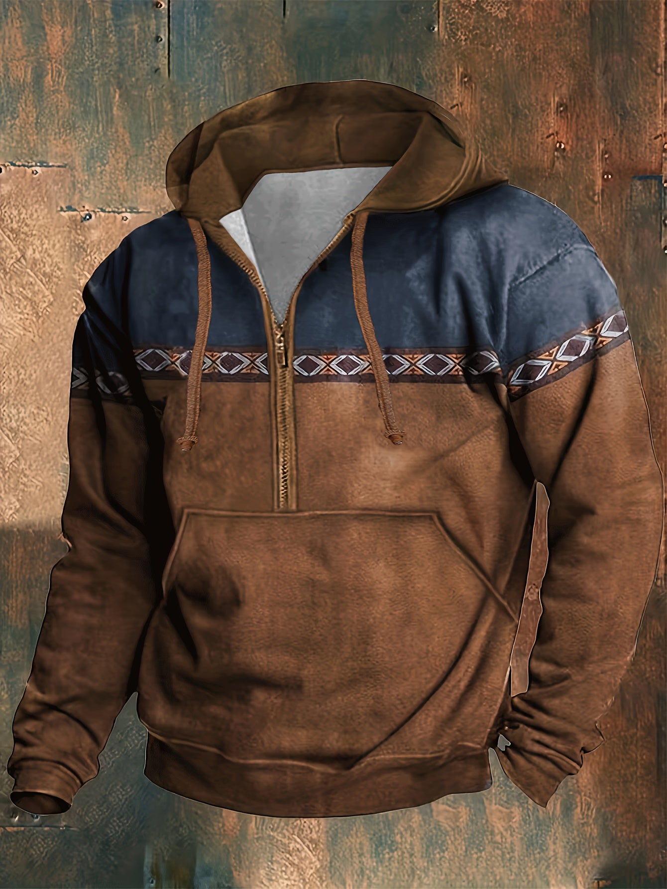 For Men Cool Color Block Retro Hoodies, Ethnic Hooded Sweatshirt Streetwear for Winter Fall, As Gifts, Outdoor Cloth