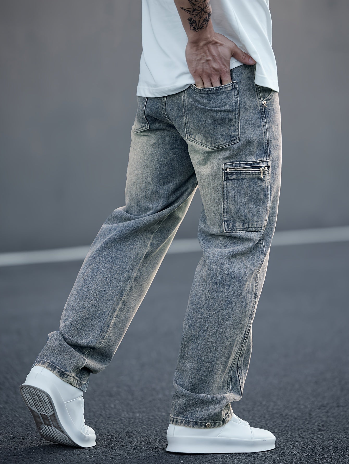 Men's Chic Wide Leg Classic Design Distressed Jeans - Loose Fit, Fashionable Ripped Knee, Five-Pocket Styling, Soft Fabric, Comfortable Wear - Perfect for Casual Occasions