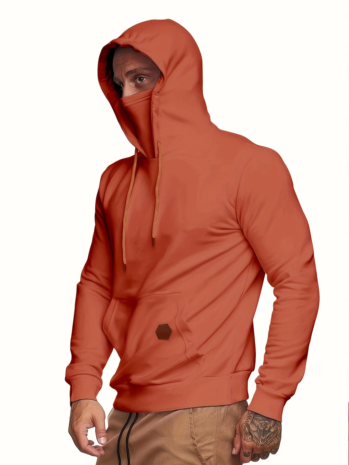 Men's Hoodie, Face Cover Casual Drawstring Hooded Sweatshirt With Multicolor