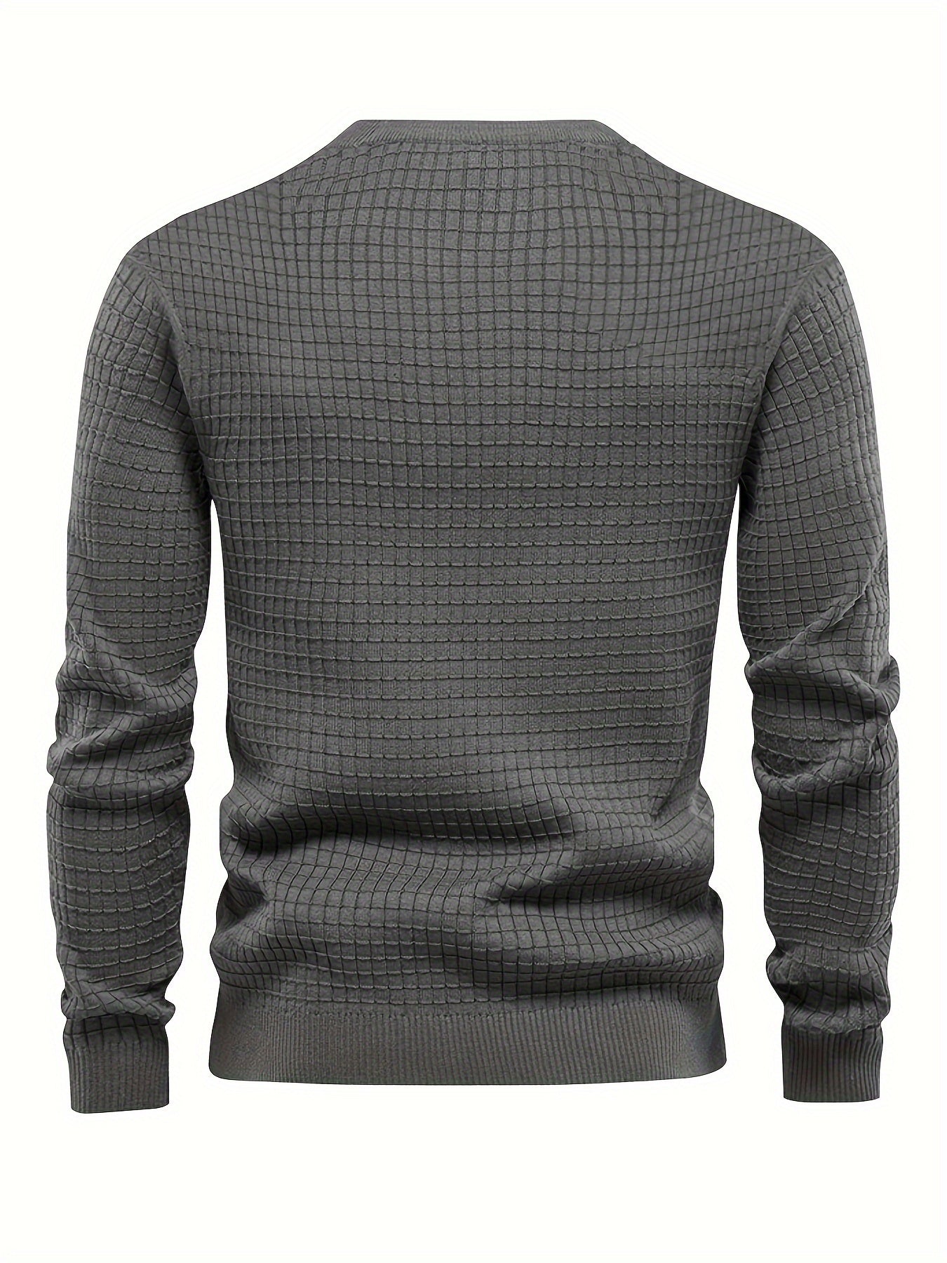 Cozy Waffle Knit Sweatshirt - Men's Casual Stretch Crew Neck Pullover for Autumn Winter - Soft, Breathable, and Comfortable