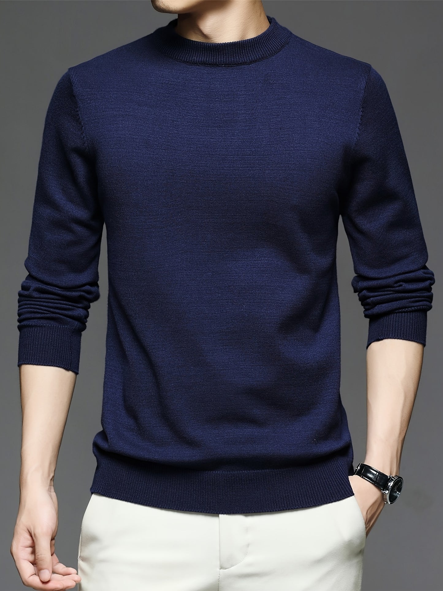 All Match Knitted Sweater, Men's Casual Warm Slightly Stretch crew Neck Pullover Sweater For men Fall Winter