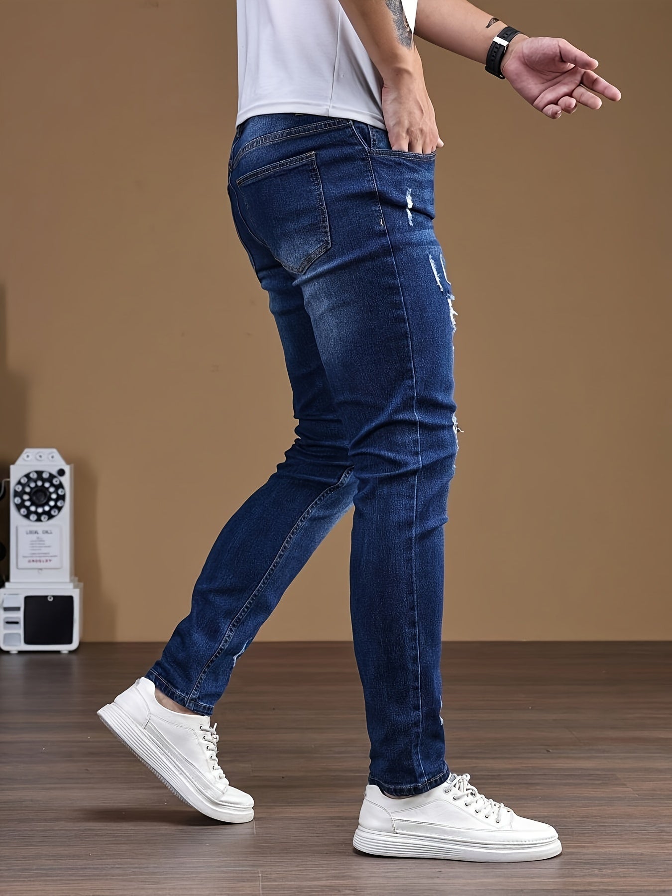 FORUWISH  -  Slim Fit Men's Fashion Ripped Jeans, Casual Distressed Denim Pants with Pockets for Trendy Streetwear