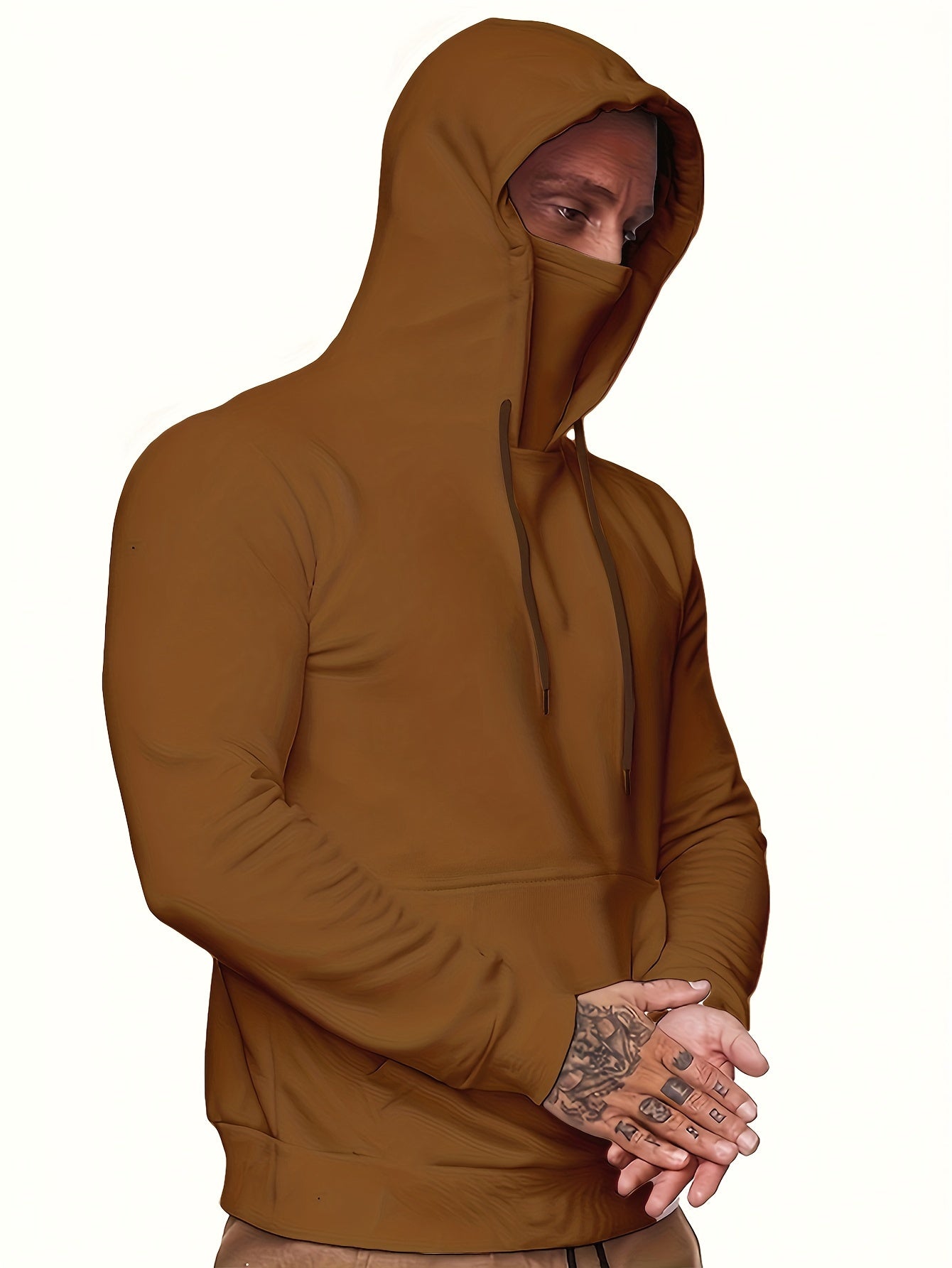 Men's Hoodie, Face Cover Casual Drawstring Hooded Sweatshirt With Multicolor