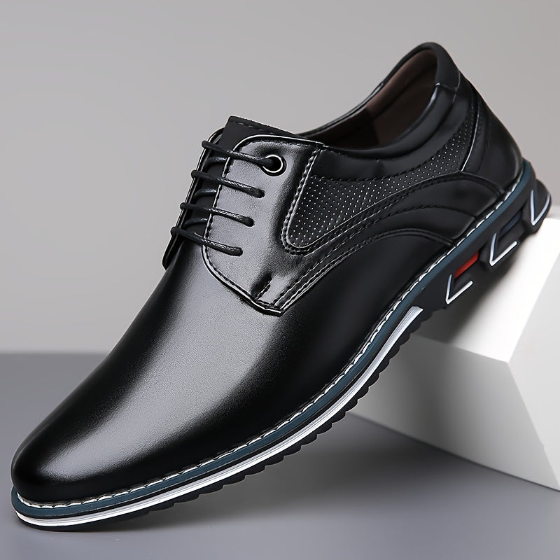 Plus Size Mens PU Leather Dress Shoes - Durable, Non-Slip, Lace-Up for Office and Everyday Wear