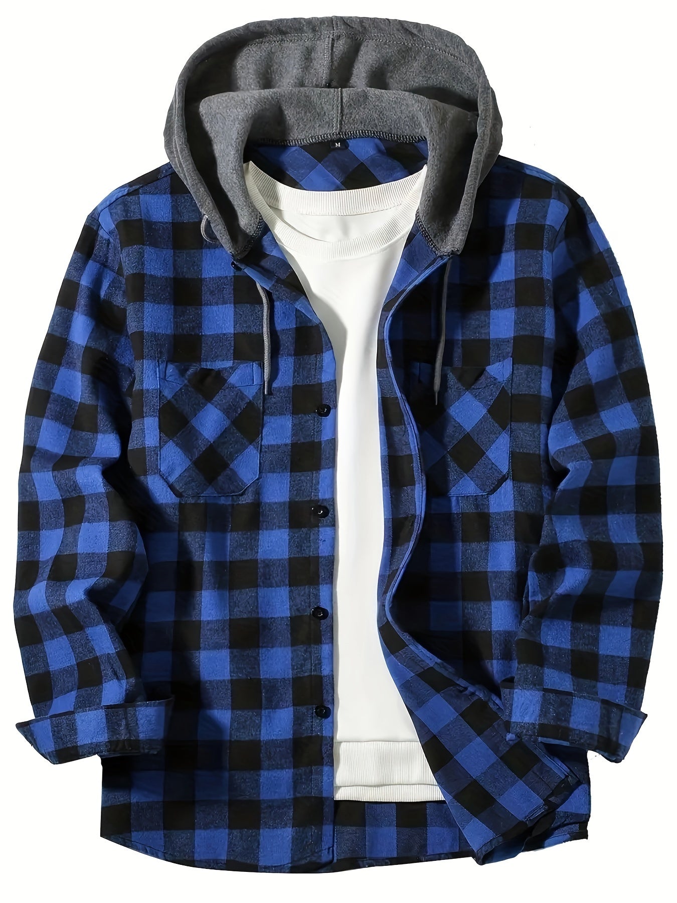 Stylish Plaid Hooded Shirt for Men - Long Sleeve Button-Up Casual Fashion Outerwear with Comfortable Fit, Classic Design, and Versatile Style for Everyday Wear