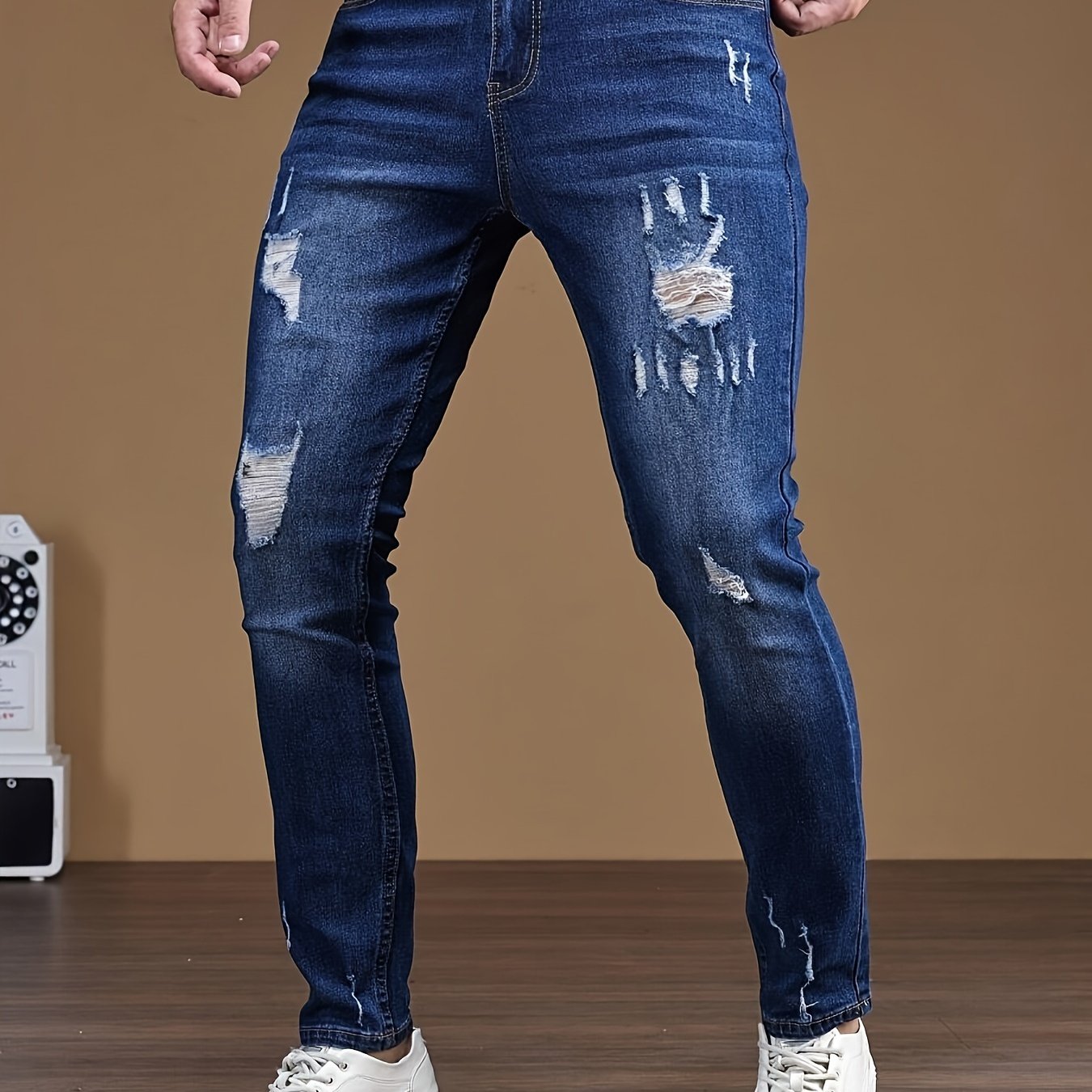 FORUWISH  -  Slim Fit Men's Fashion Ripped Jeans, Casual Distressed Denim Pants with Pockets for Trendy Streetwear