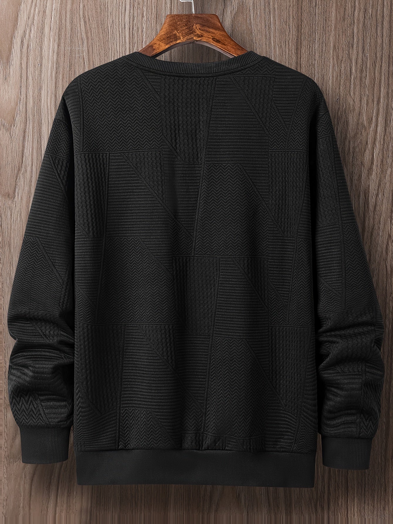 Plus Size Men's Solid Color Casual Ribbed Knit Pullover Sweatshirt for Relaxed Fit