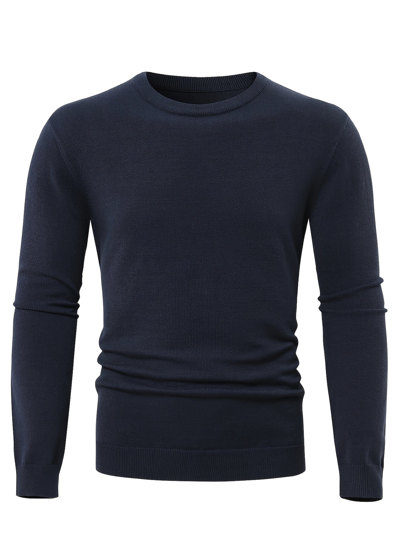 Men's Slim-fit Crew Neck Sweater - Soft Solid Knitted Pullover for Casual Fall and Winter Wear with Long Sleeve