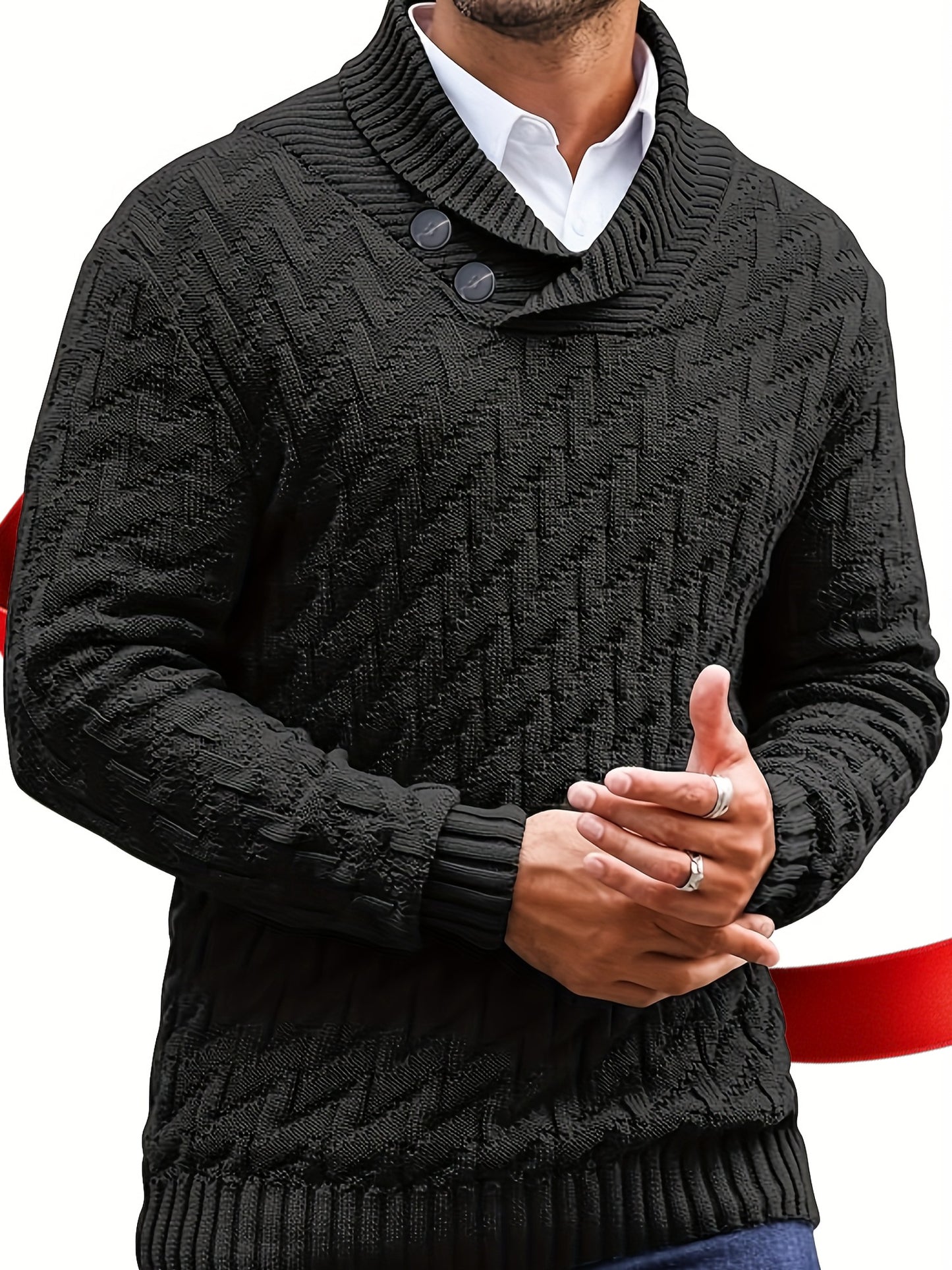 Plus Size Mens Lapel Collar Slim Fit Solid Knit Sweater for Fall and Winter - Soft Slight Stretch Polyester Fabric, Button Details, Hand Washable - Casual Style for Everyday Wear