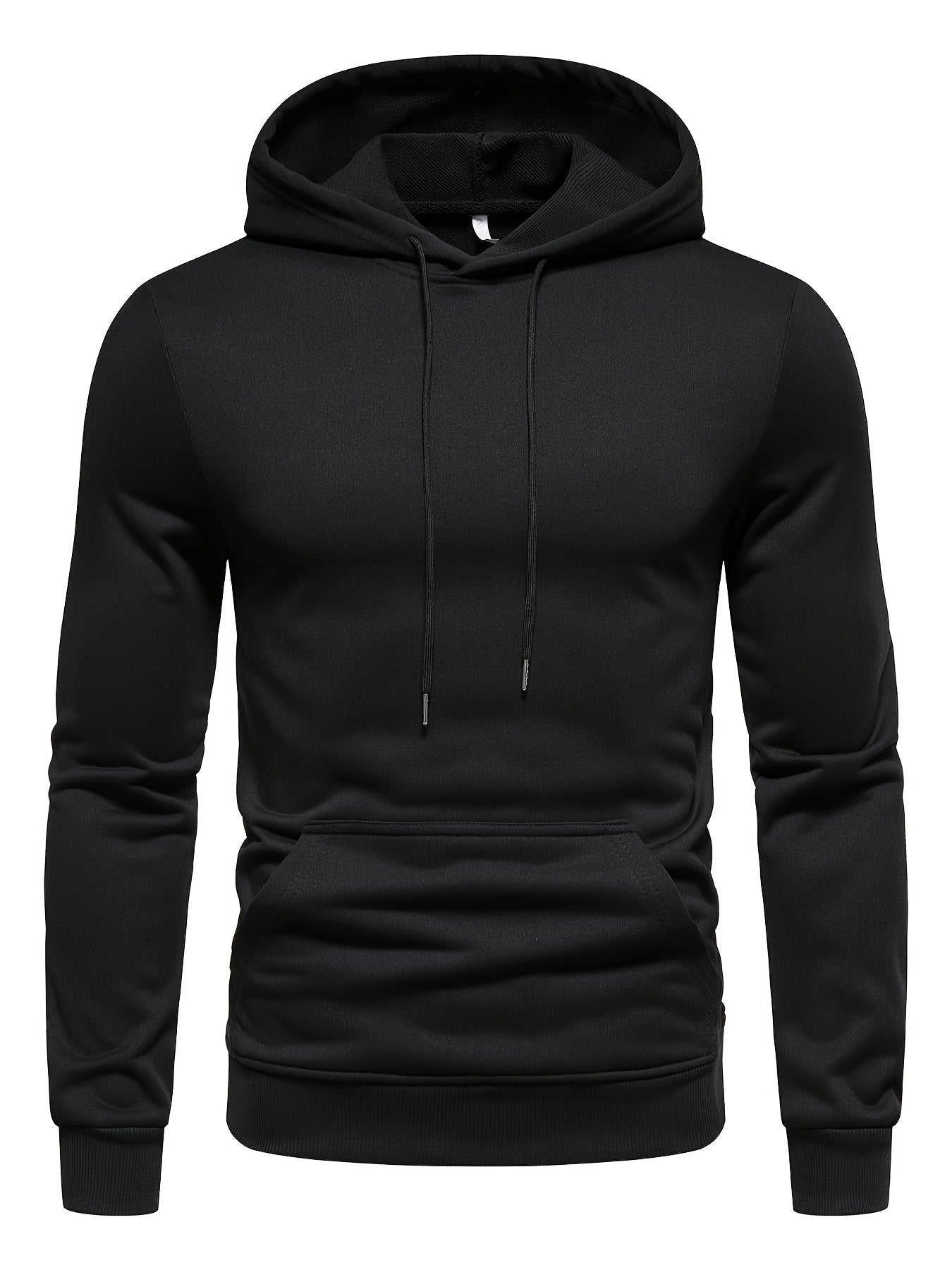 Mens Long Sleeve Solid Hooded Sweatshirt - Soft Slight Stretch Polyester Fabric, Kangaroo Pocket, Regular Fit, Hand Wash Only - Perfect for Outdoor Sports and Casual Fashion in Spring and Fall