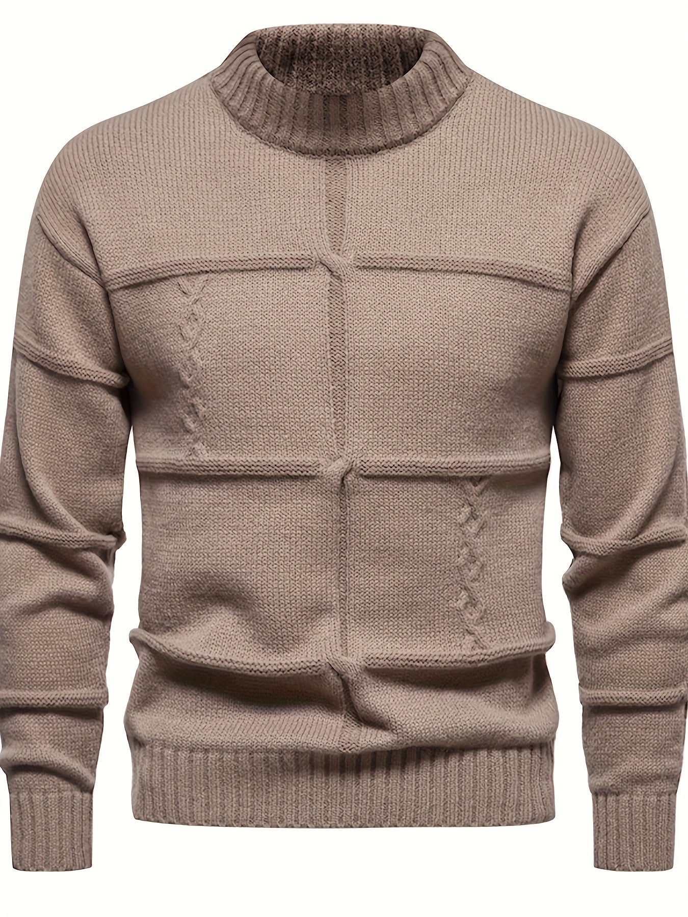 Men's Solid Knitted Pullover, Casual Long Sleeve Crew Neck Sweater For Fall Winter