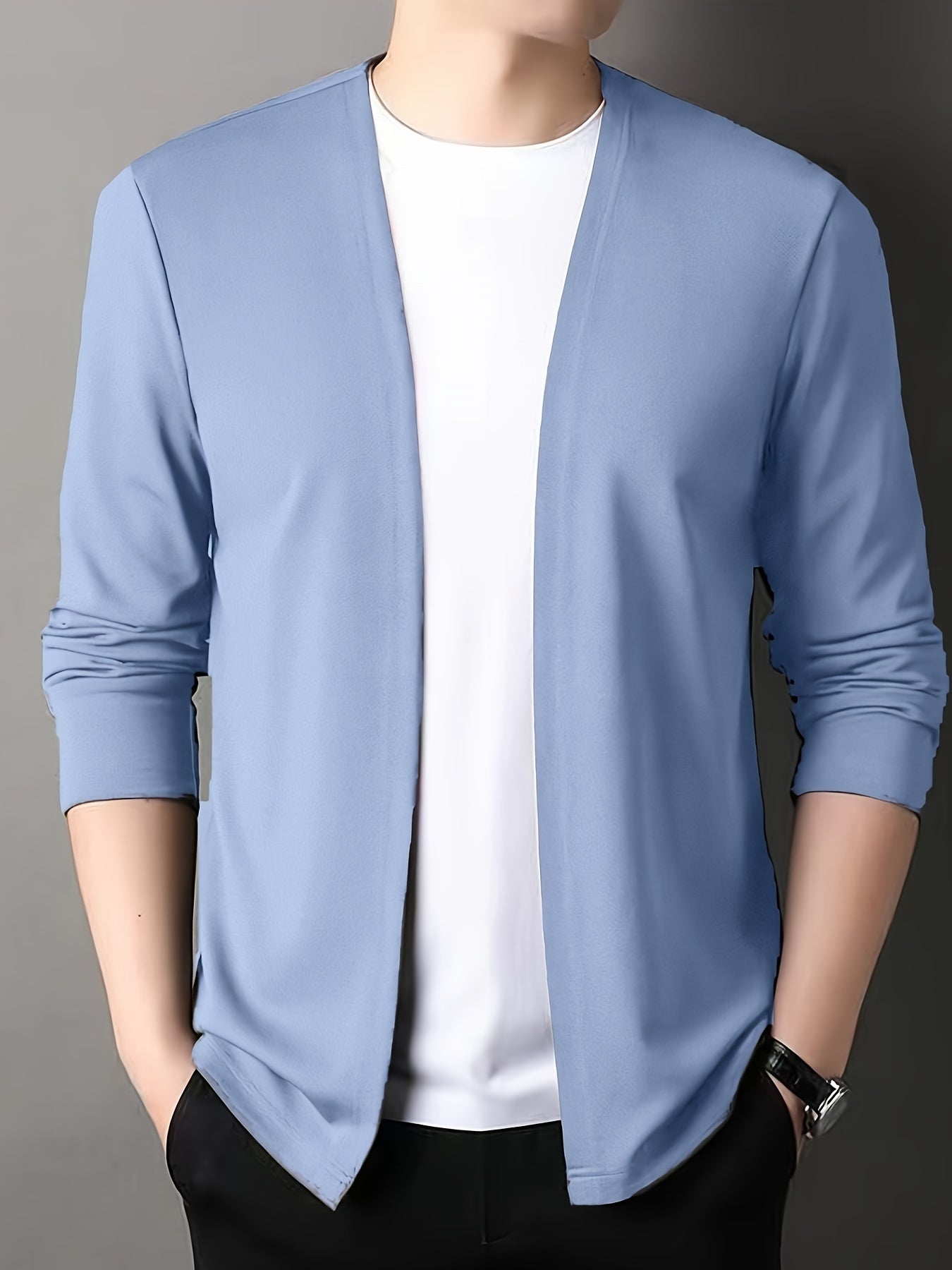 Men's Solid Knitted Cardigan, Casual Breathable Long Sleeve Slim-fit Open Front Sweater For Outdoor Activities