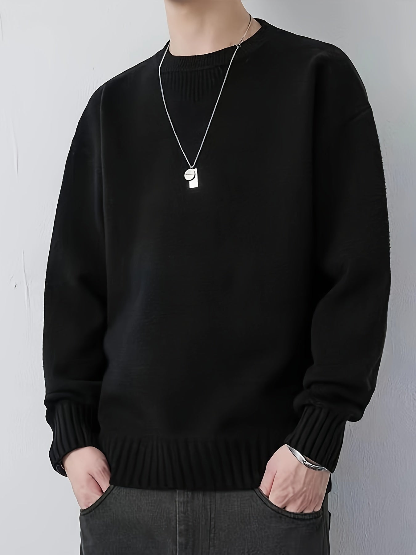 All Match Knitted Sweater, Men's Casual Warm Slightly Stretch Crew Neck Pullover Sweater For Fall Winter