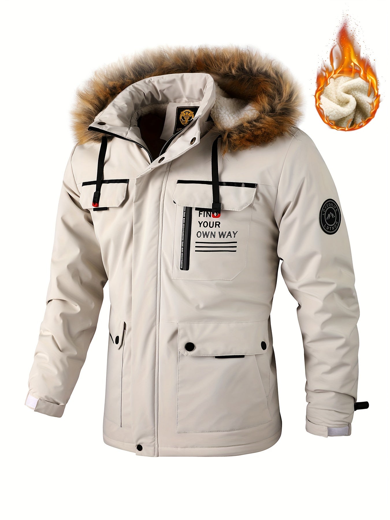 New Fall/Winter, Men's Flap Pocket Padded Jacket, With Faux Fur Hoodie Coat