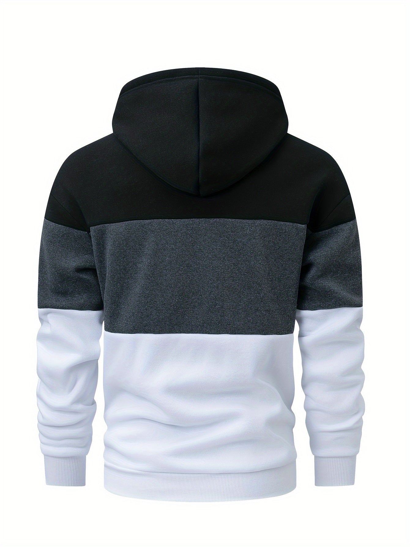 Mens Long Sleeve Color Block Hooded Sweatshirt - Soft Slight Stretch Polyester Fabric, Loose Fit, Kangaroo Pocket, Chic Outdoors Wear for Casual Style