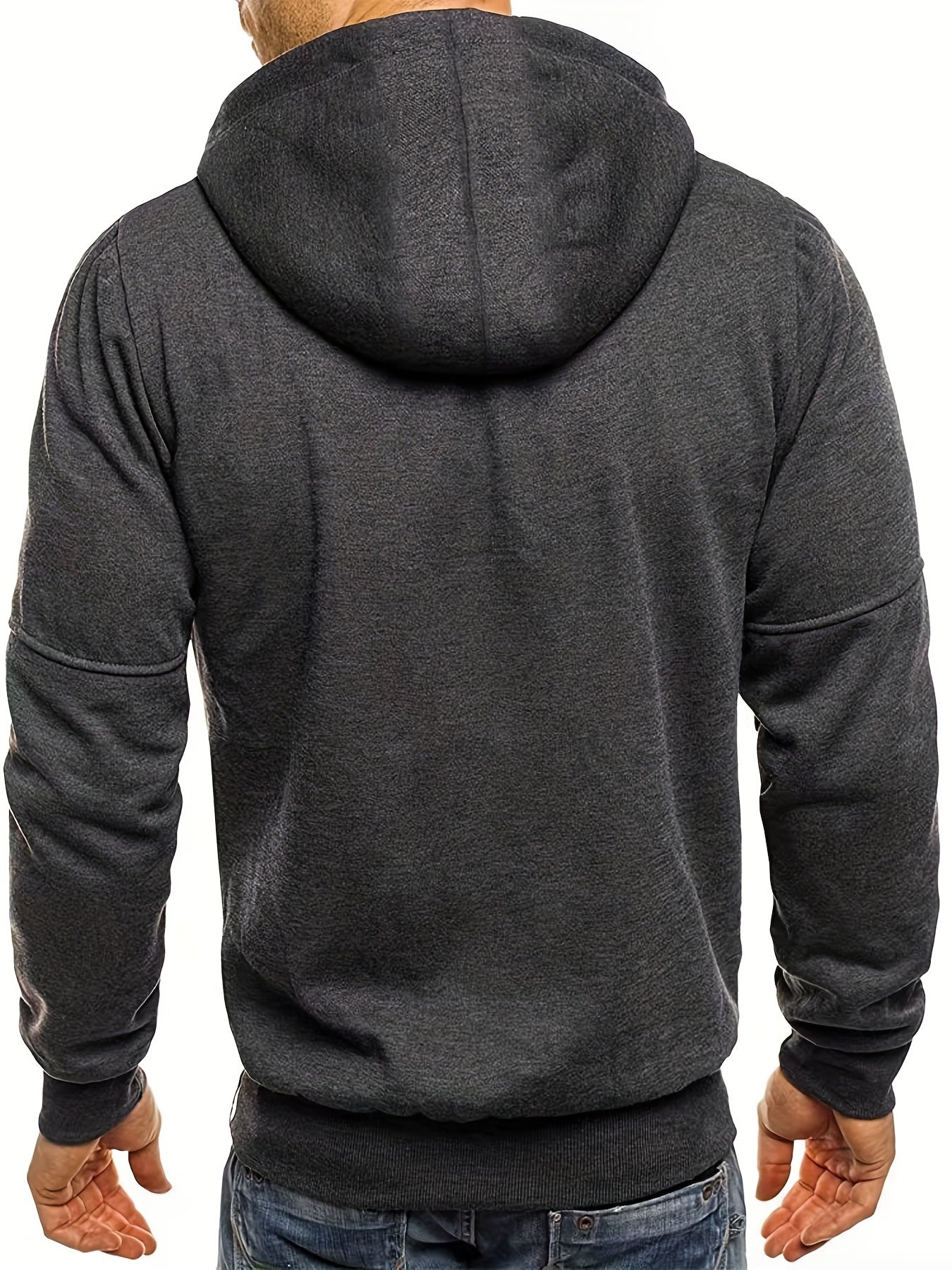 Mens Regular Fit Hooded Long Sleeve Solid Color Polyester Casual Sweatshirt with Zip Up Closure, Pockets, and Slight Stretch for Outdoor Sports