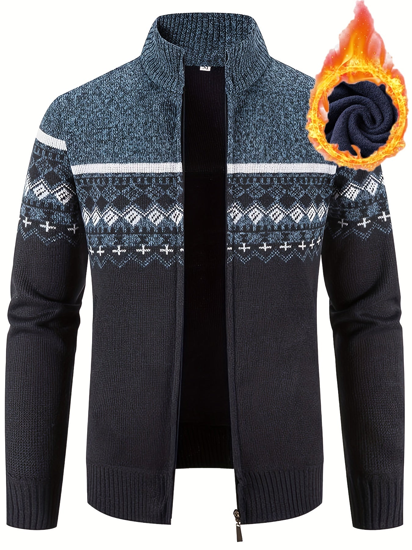 Men's Stand Collar, Knitting Thickened Warm Snowflake Cardigan