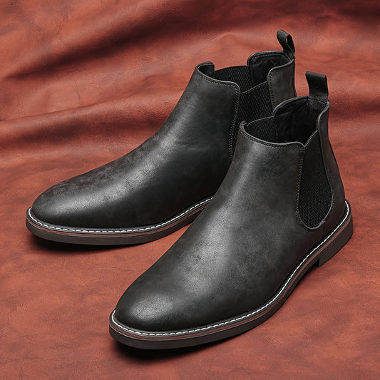 Stylish High-Top Chelsea Boots for Men - Anti-Slip, PU Leather Uppers, Slip-On Design, Perfect for Outdoor Activities in Spring and Autumn - Comfortable, Durable, and Water-Resistant