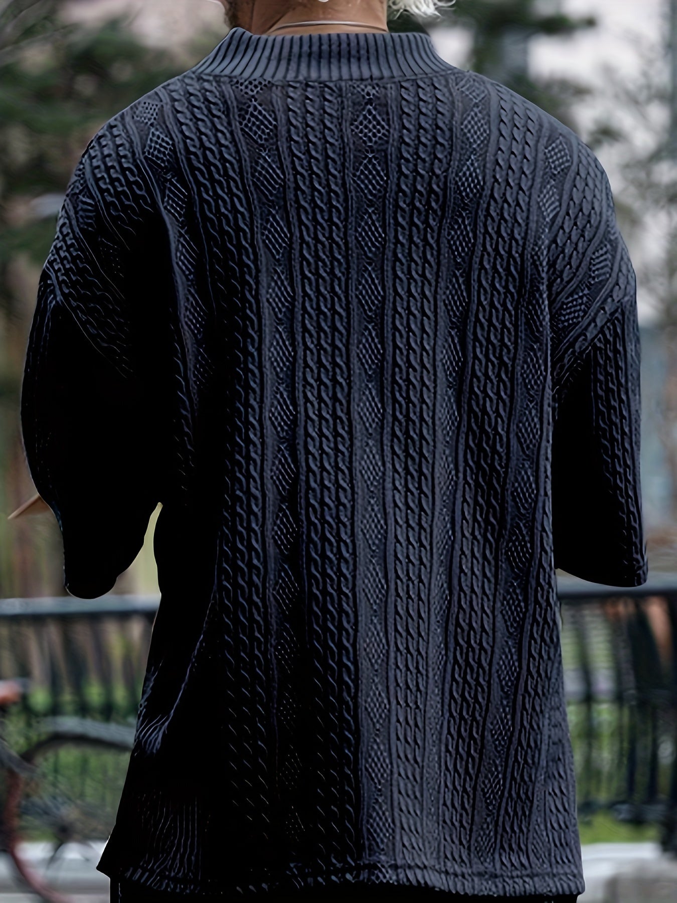 The Latest Casual Loose Fitting Quarter Sleeved Jacquard Knit Shirt From Europe And America, Men's Top, Old Money Style