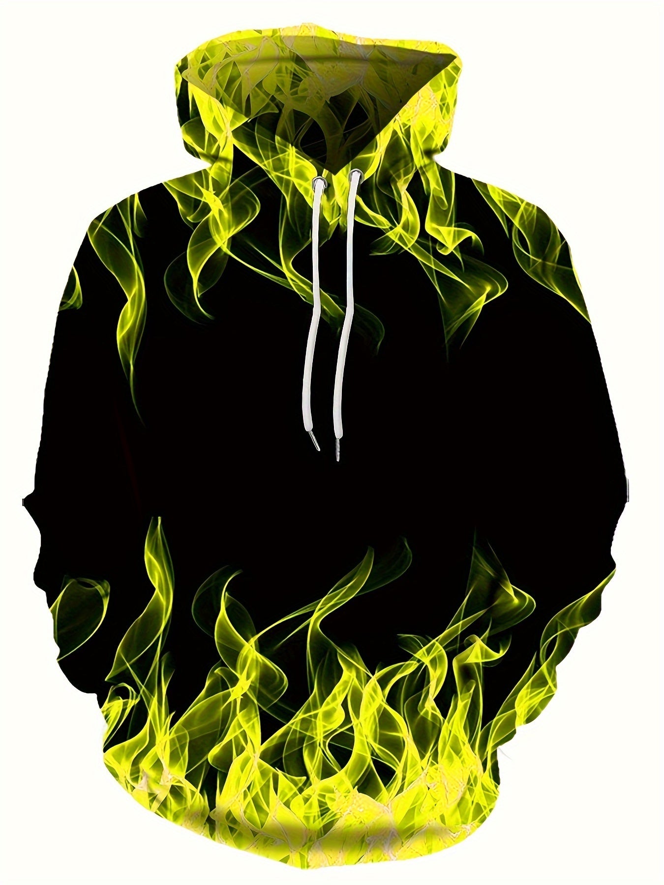 Flame Print Hoodie - Soft Slight Stretch Polyester Pullover with Kangaroo Pocket and Long Sleeves - Casual Graphic Design Streetwear for Men and Gift Idea for Winter and Fall