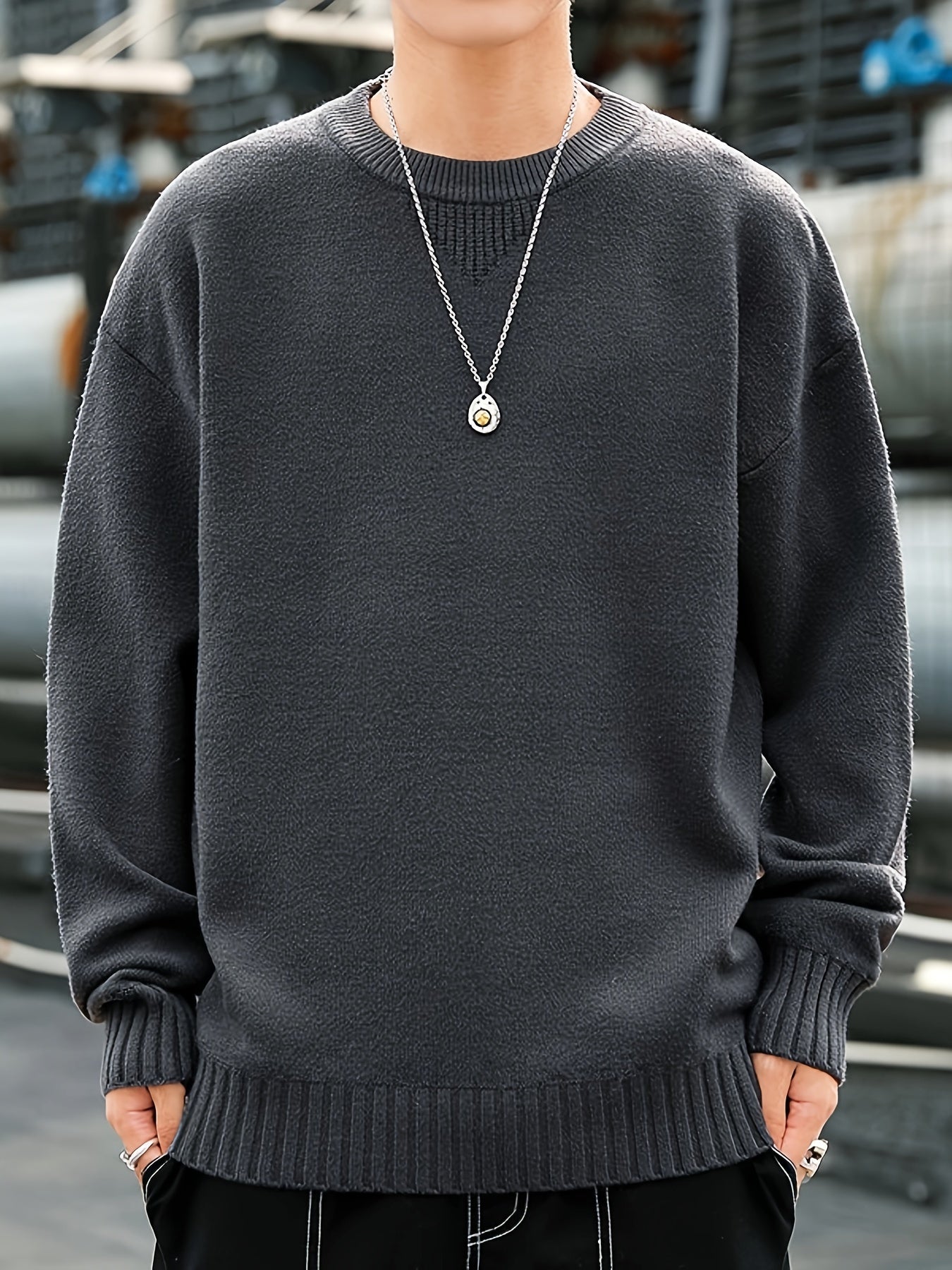 All Match Knitted Sweater, Men's Casual Warm Slightly Stretch Crew Neck Pullover Sweater For Fall Winter