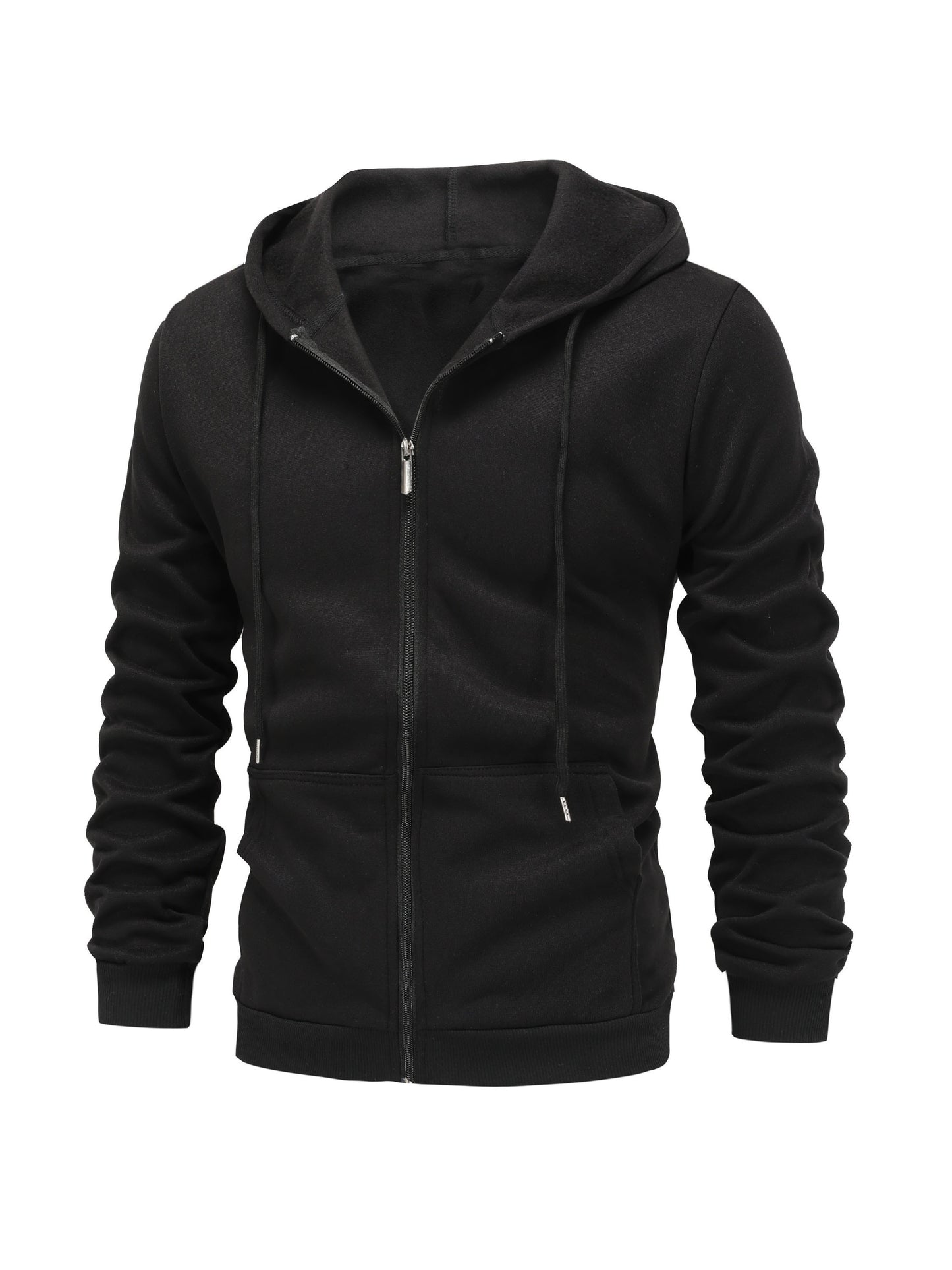 Long Sleeve Men's Casual Hoodie with Kangaroo Pocket, Drawstring and Zipper