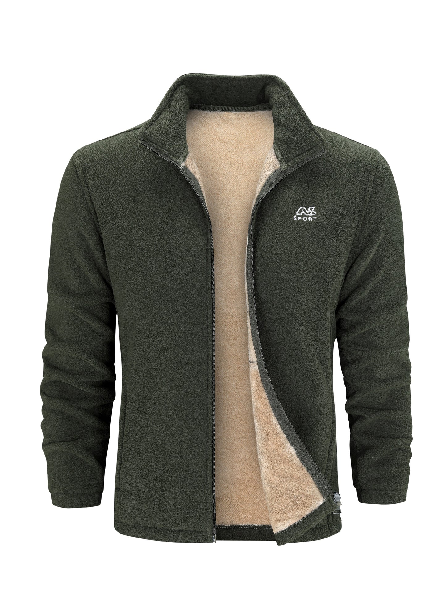 Warm Stand Collar Fleece Jacket, Men's Casual Comfortable Solid Color Zip Up Jacket Coat For Fall Winter