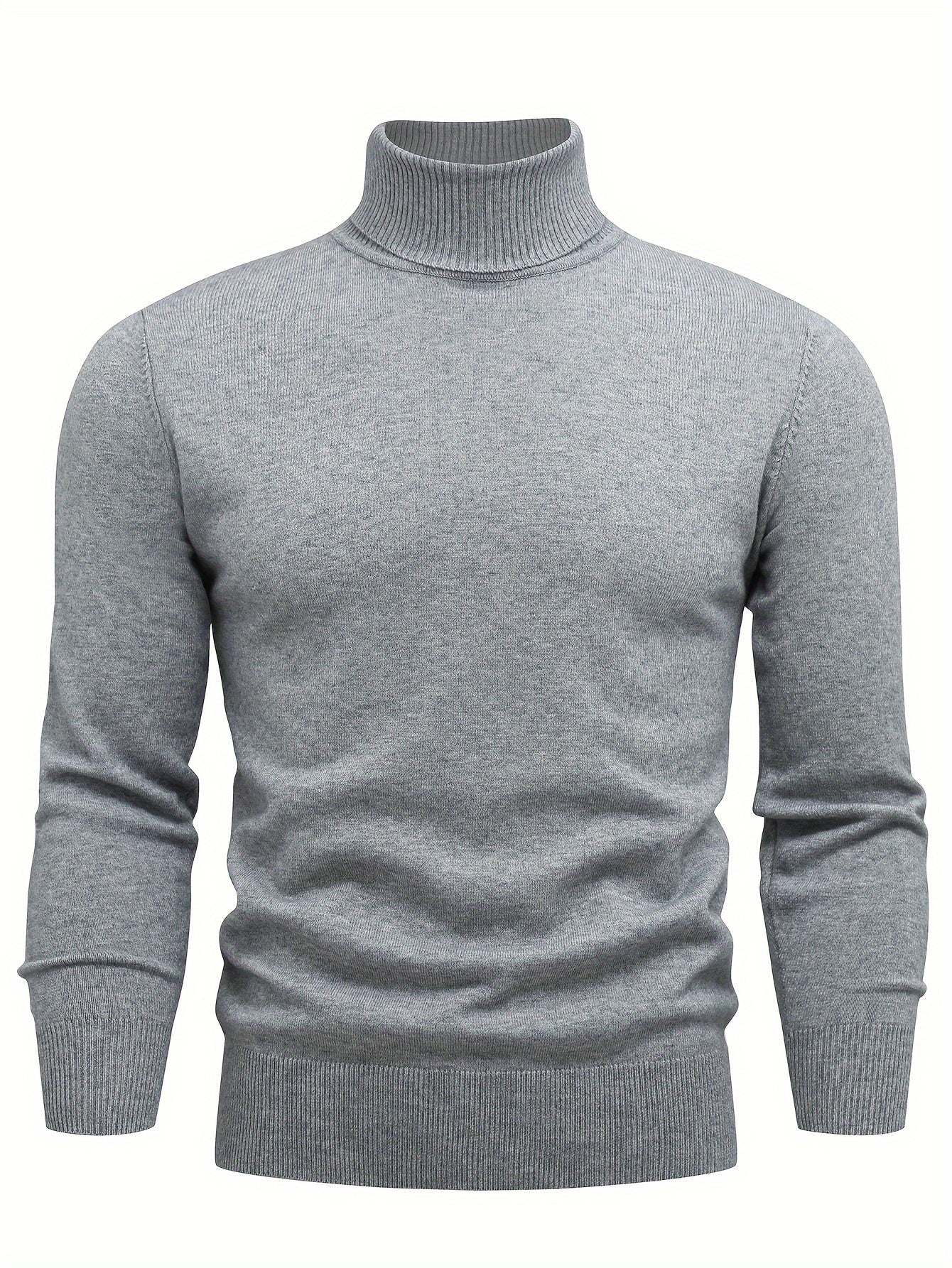 Men's Knitted Sweater, Casual Warm Mid Stretch Solid Turtleneck Pullover Sweater For Fall Winter