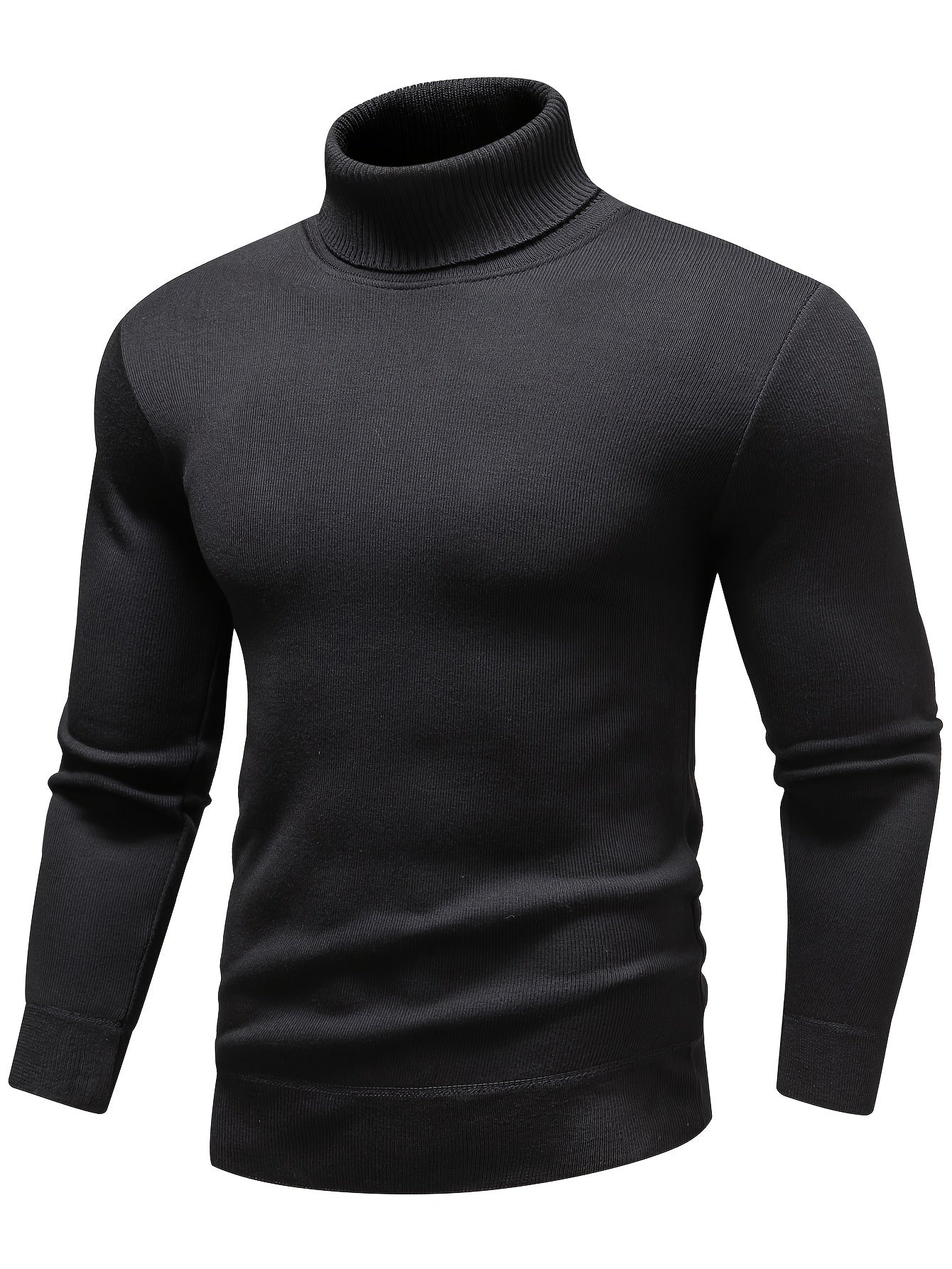 Turtle Neck Knitted Sweater, Men's Casual Warm Solid Color Slight Stretch Pullover Sweater For Fall Winter