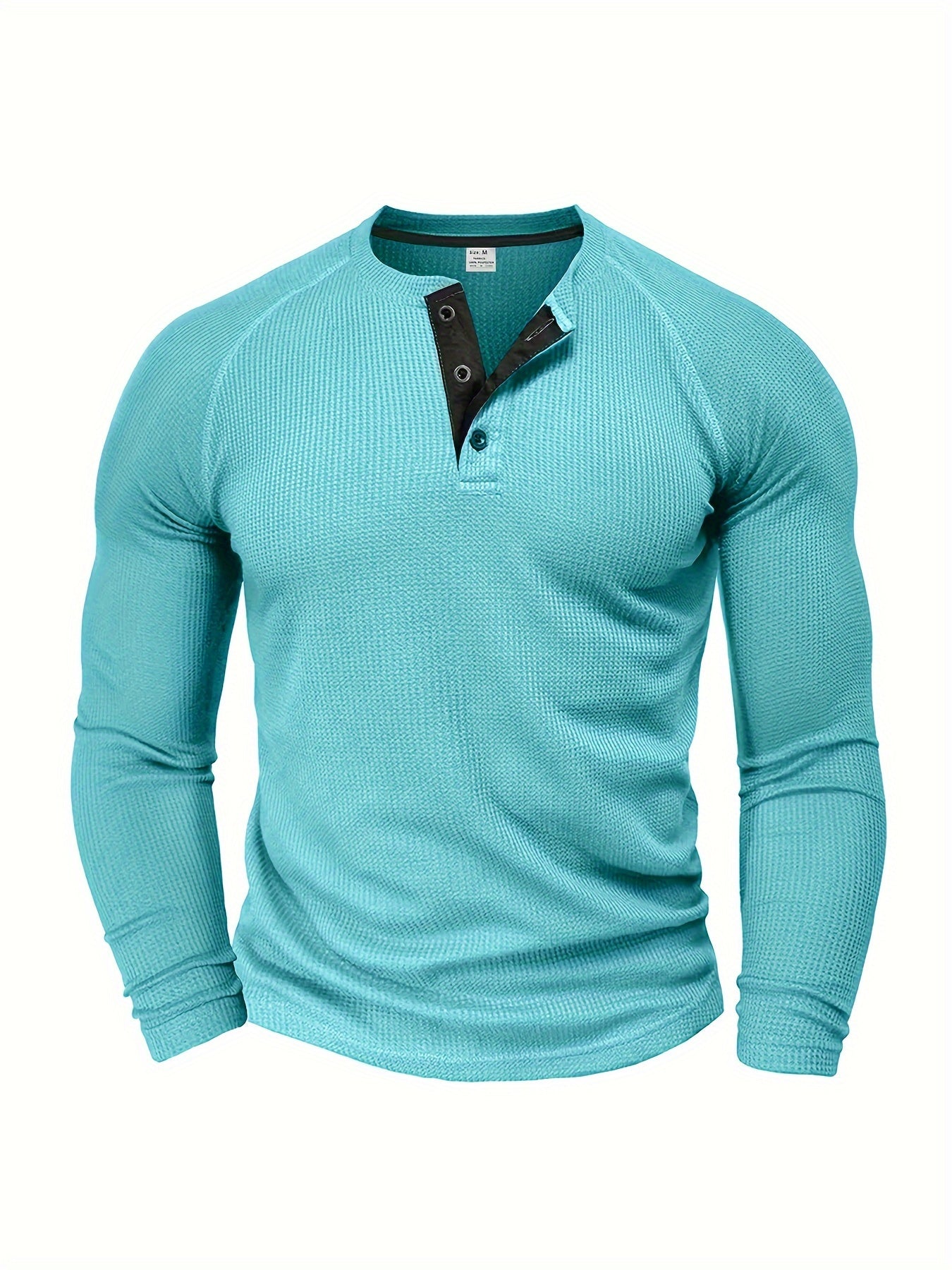 Loose Fit Mens Solid Henley Shirt - Soft Polyester Long Sleeve Crew Neck with Half Button Front and Raglan Sleeves - Perfect for Weekend Casual Spring and Fall Outdoor Activities