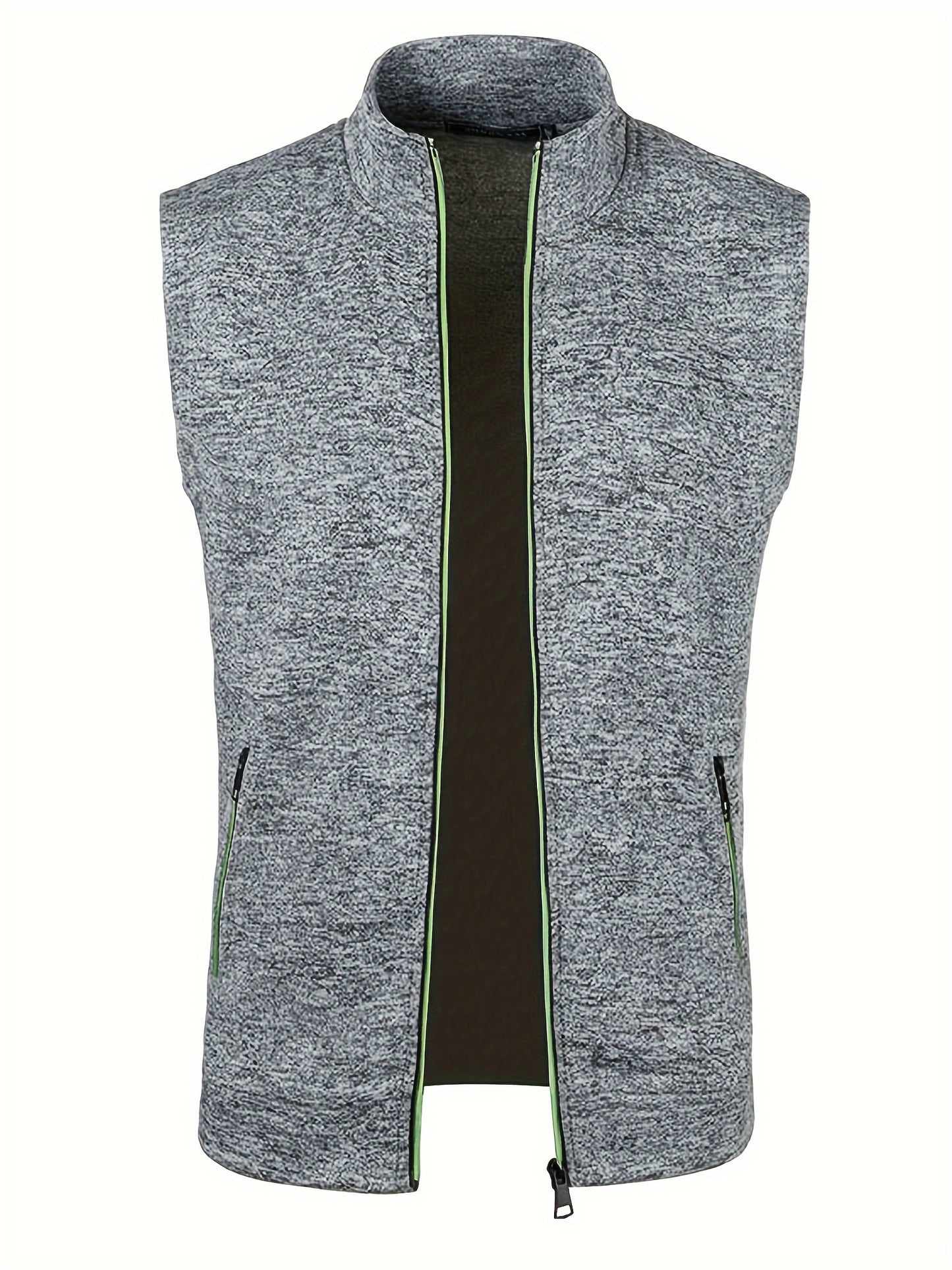 Elegant Mid Stretch Retro Cardigan Vest, Men's Casual Vintage Style V Neck Zip Up Cardigan Sweater Coat For Fall Winter