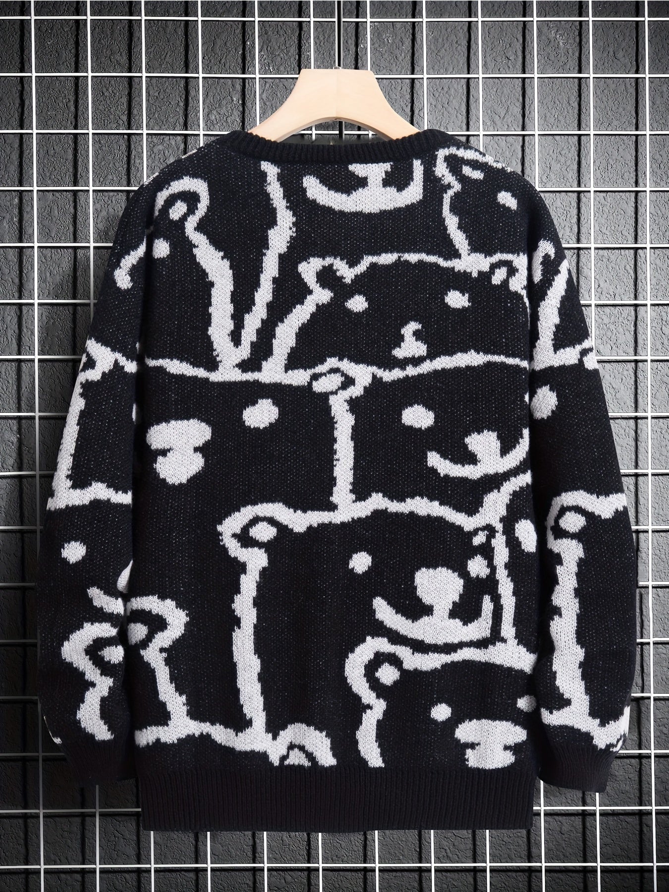 Cute Knit Animal Pattern Sweater - Soft, Warm, Slightly Stretchy Crew Neck Pullover for Men - Perfect for Fall and Winter Casual Wear, Cozy and Comfortable