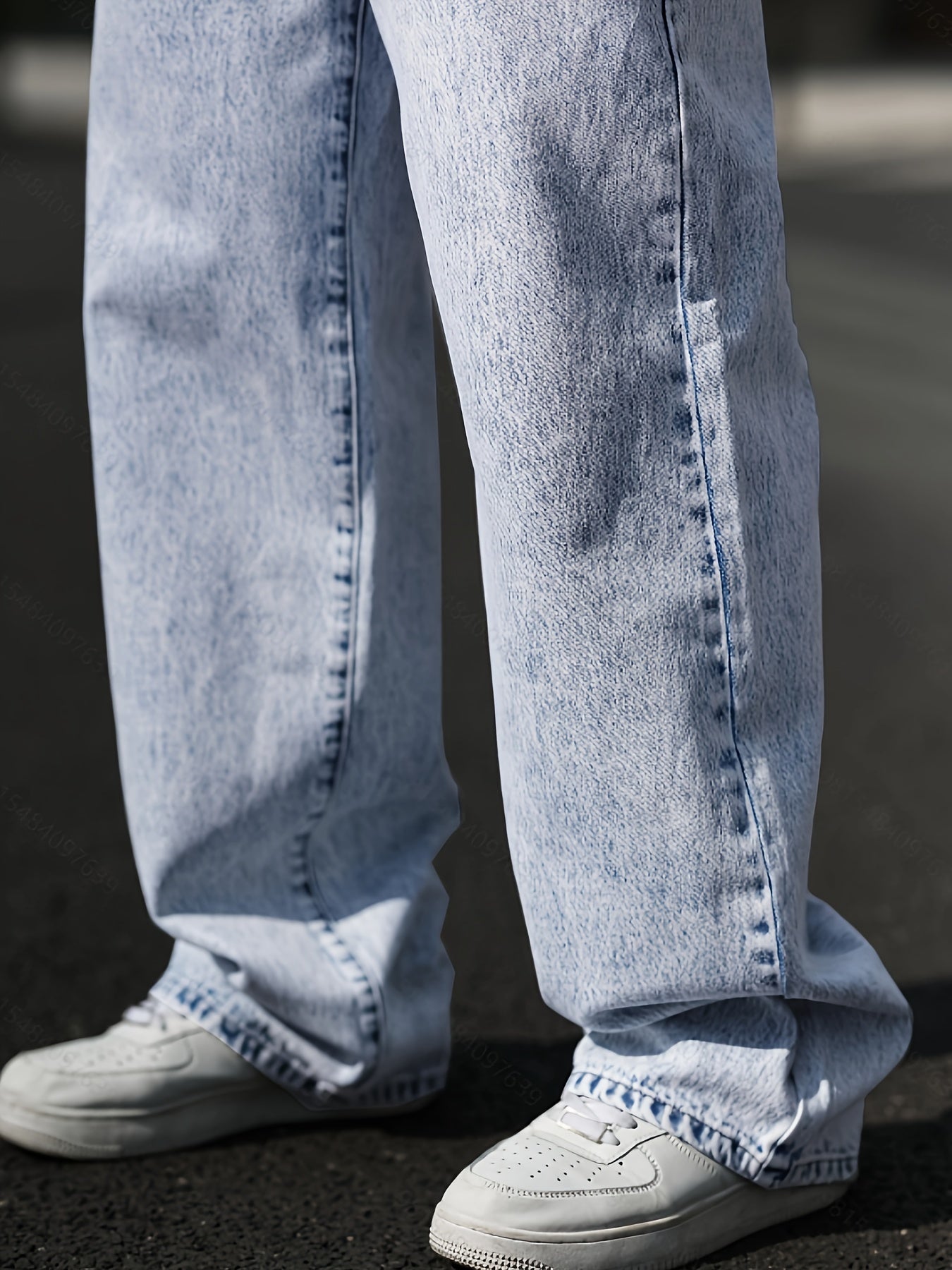 Men's Solid Wide Leg Jeans, Street Style Stylish Causal Denim Pants