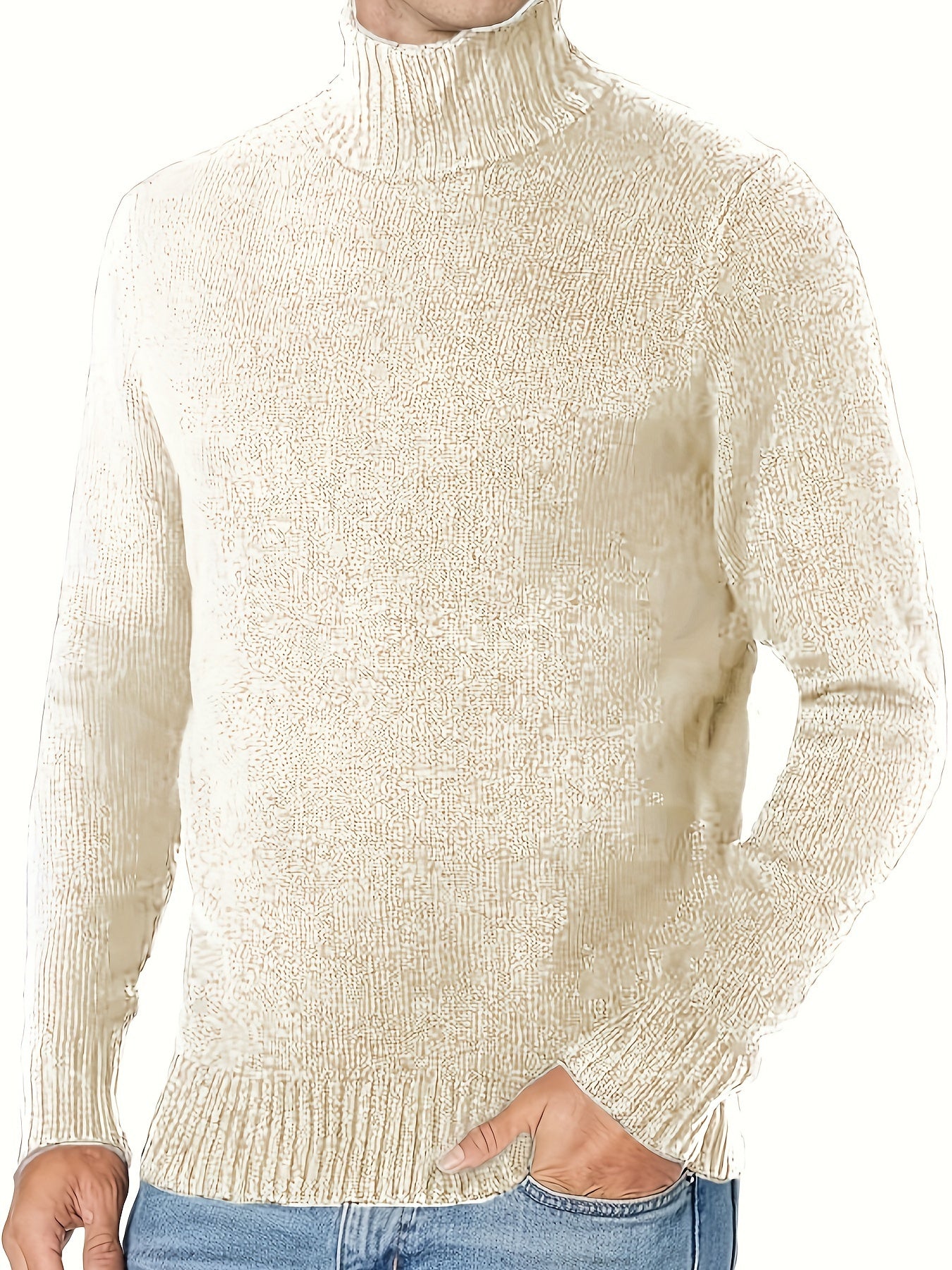 Plus Size Men's Cozy Solid Turtleneck Sweater - Soft, Breathable, Casual Fashion Knit Pullover for Fall and Winter - Warm, Comfortable Clothing for Males with Relaxed Fit