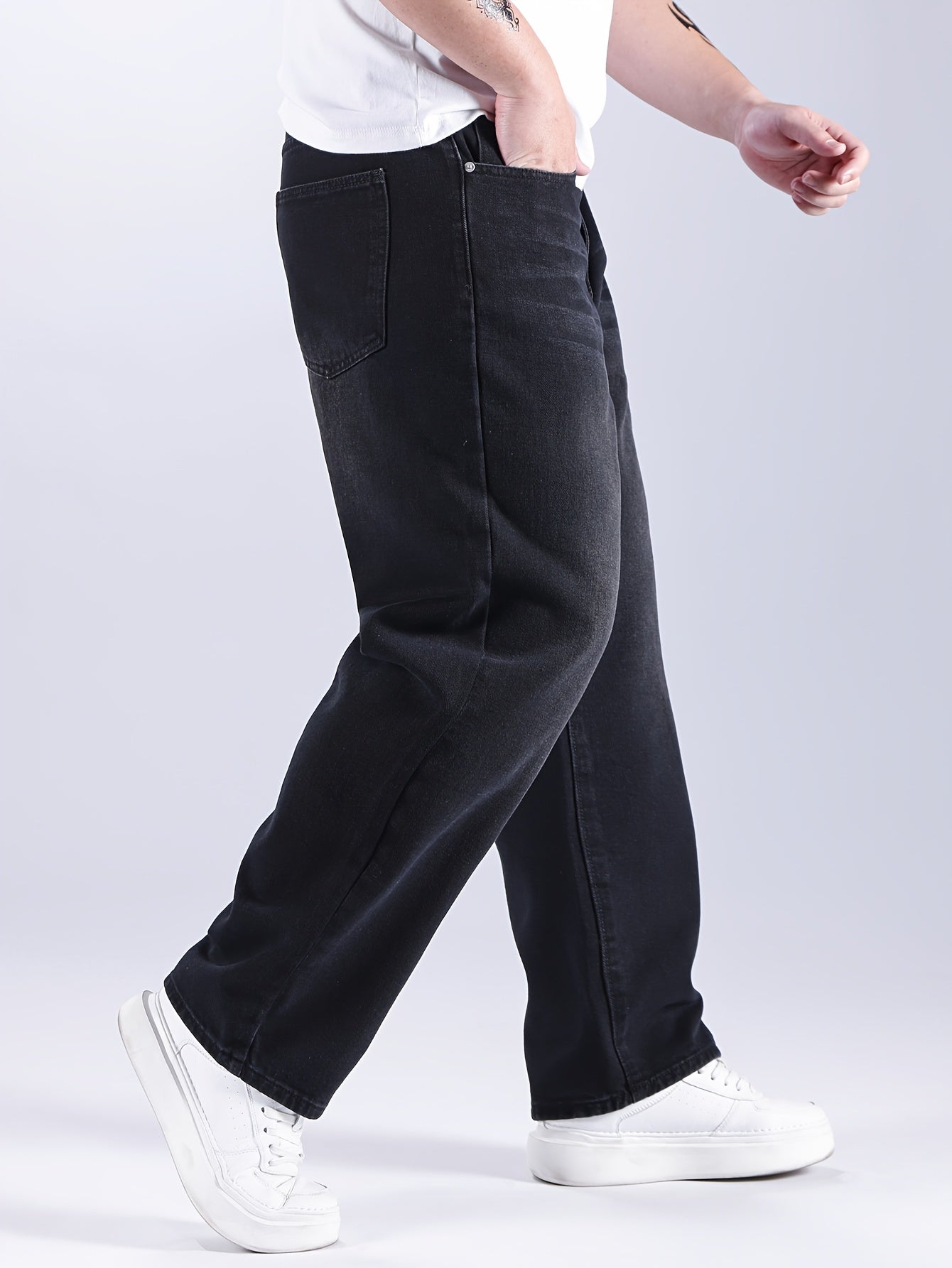 Men's Plus Size Cotton Jeans, Loose Fit, Trendy Classic Style Trousers