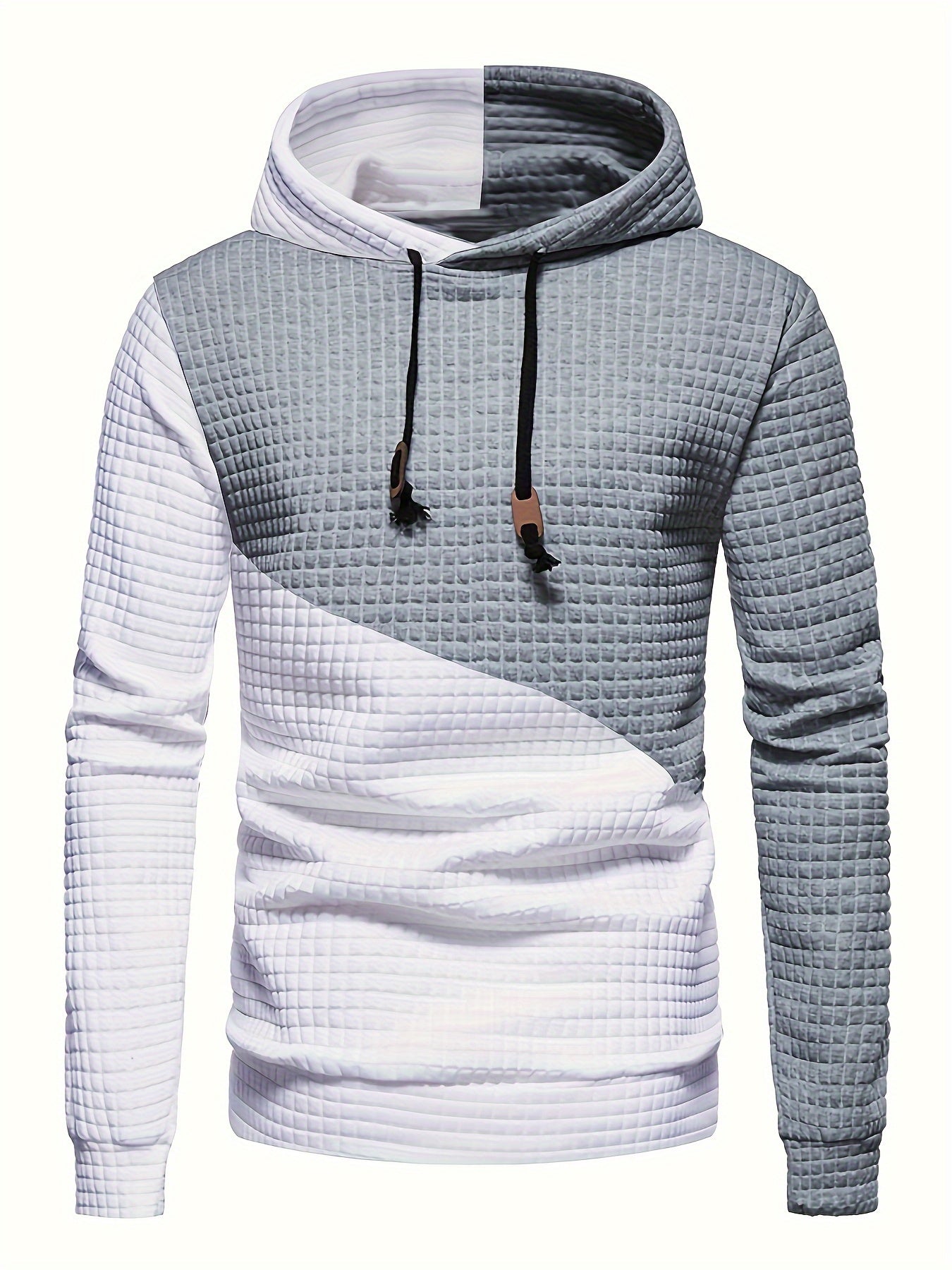 Trendy Mens Waffle Hoodie - Color Block Street Style with Hood & Kangaroo Pocket - Cozy Winter/Fall Sweatshirt - Ideal Gift Idea