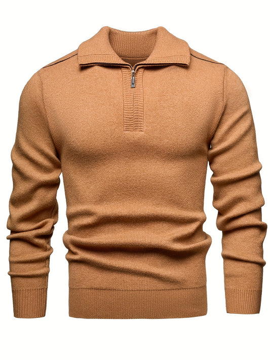 Men's Versatile Knit Sweater with 1/4 Zip Collar - Warm, Thick Pullover for Fall & Winter | Perfect for Casual Outings, Golf & Date Nights