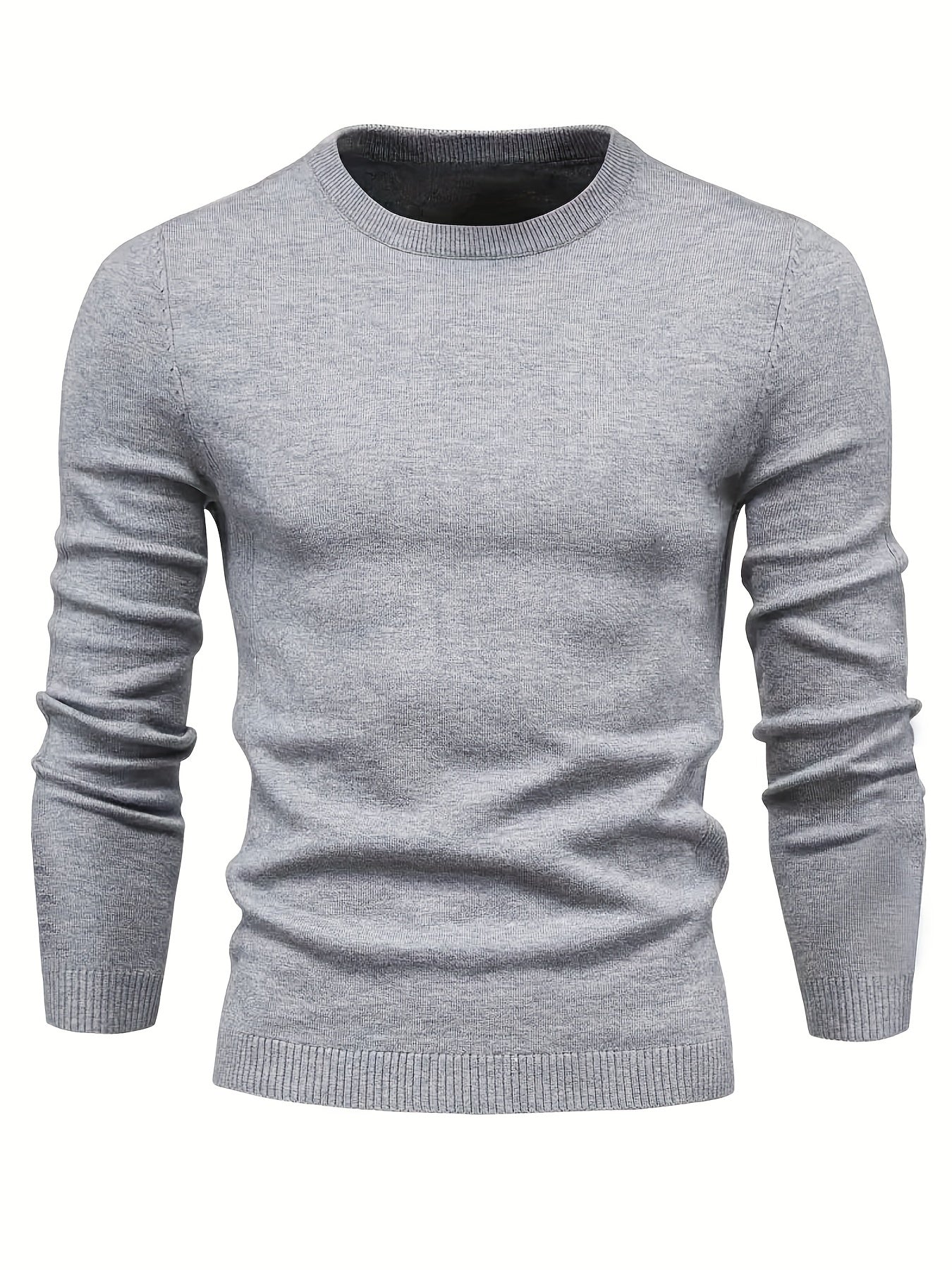 Men's Casual Solid Knitted Sweater - Warm And Stretchy Crew Neck Pullover For Fall And Winter