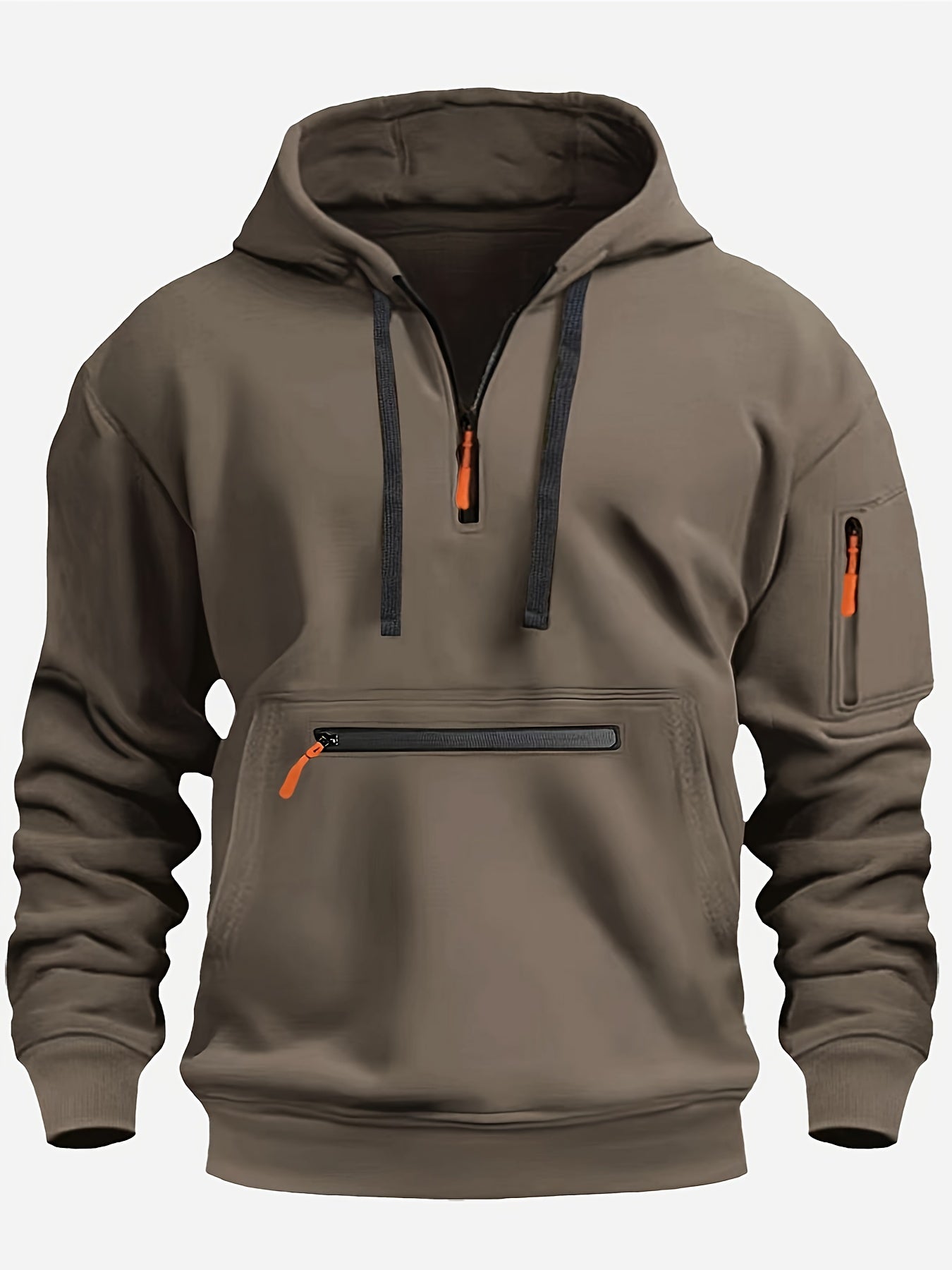 Winter Fall Essential Hoodie - Fashion Hoodies for Men with Solid Half Zip, Long Sleeve, Zippered Pocket, Casual Style