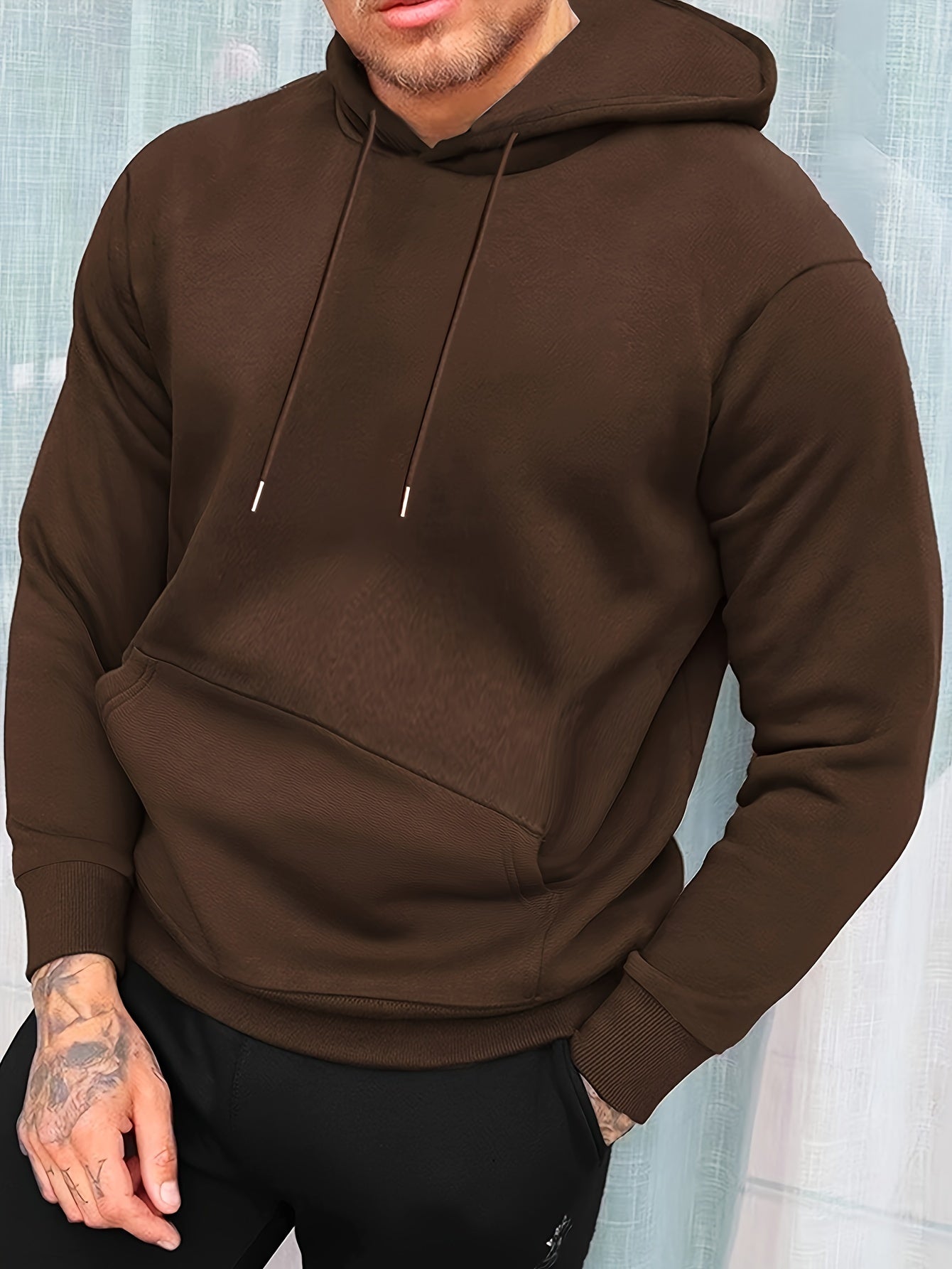 1 Piece Men's Casual Solid Basic Hooded Sweatshirt Streetwear For Winter Fall, As Gifts