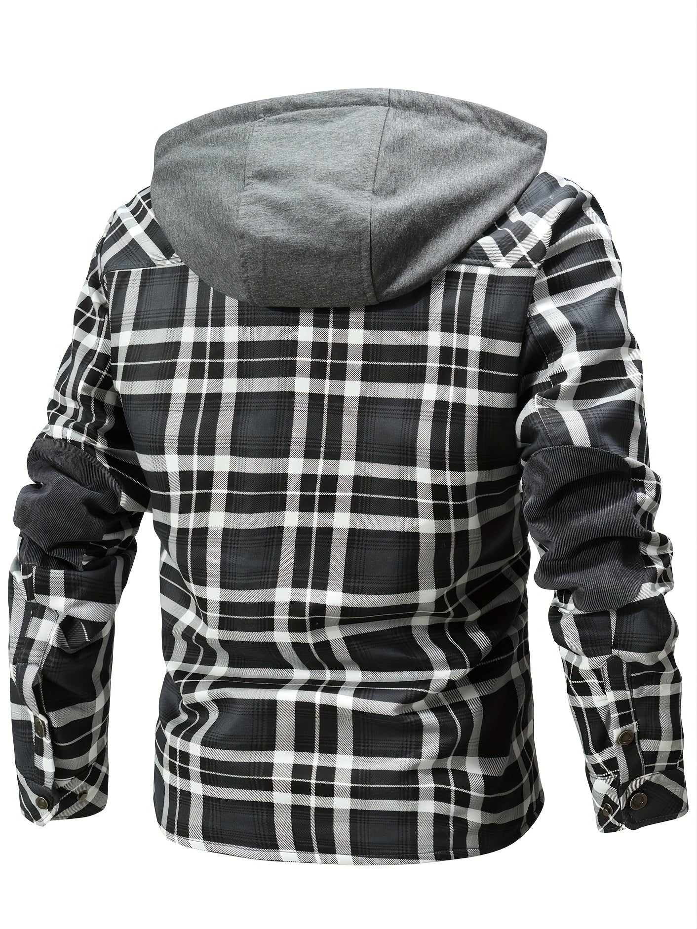 Men's Plaid Sherpa-Lined Hooded Jacket, Casual Style, Button Down Cozy Fleece Winter Coat, Warm Fashion Outerwear