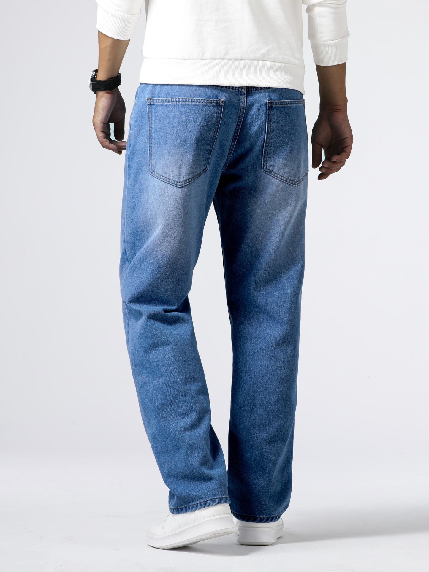 Men's Casual Loose Fit Jeans, Street Style Straight Leg Denim Pants