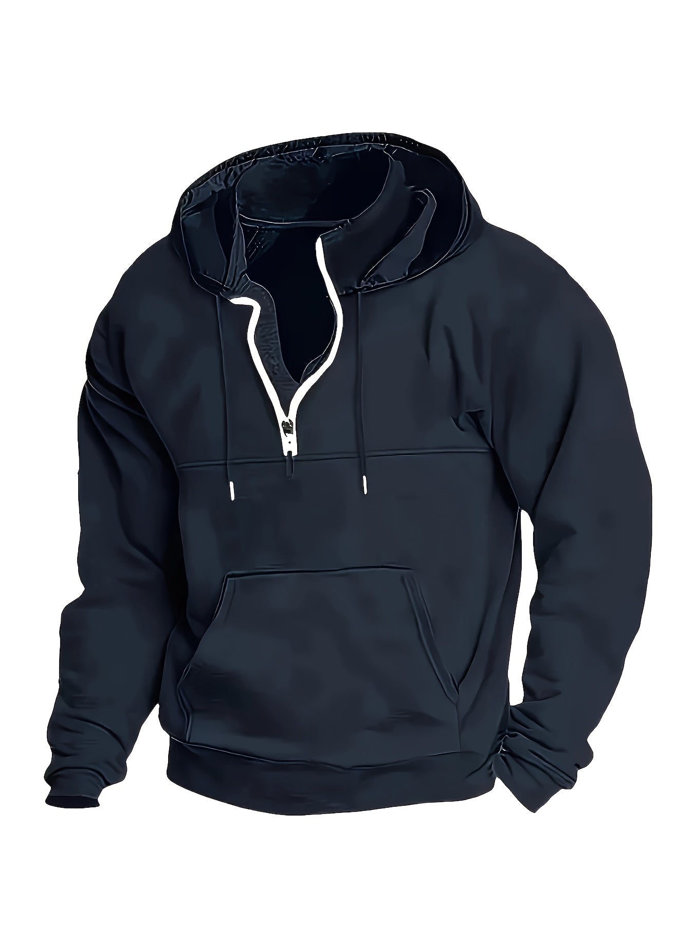 Stylish Men's Solid Color Hooded Sweatshirt - Fashion Hoodies with Zippered Henley Neck, Kangaroo Pocket, and Casual Outdoors Wear Features for Trendy Guys